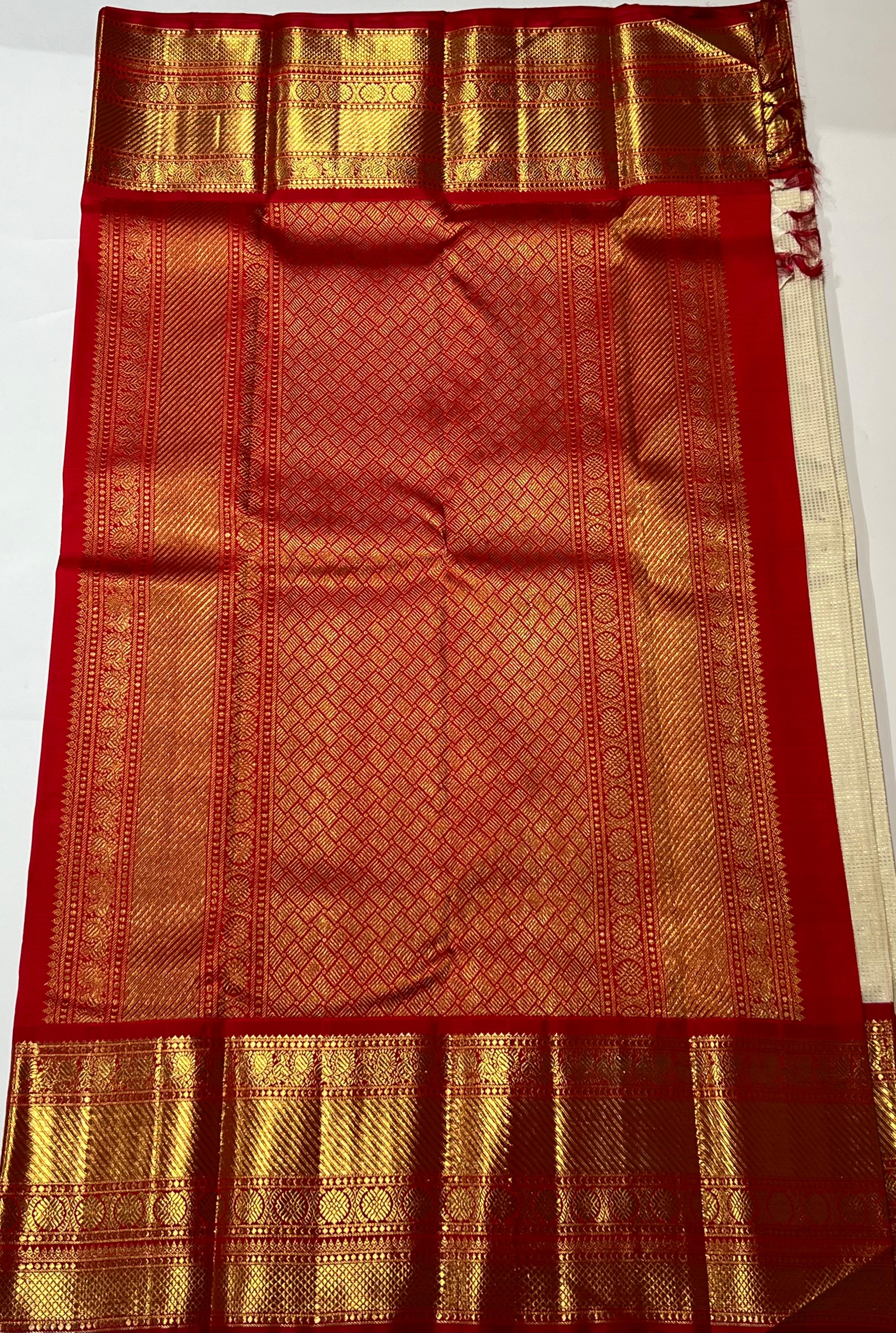 Offwhite and Red Kanjeevaram silk saree