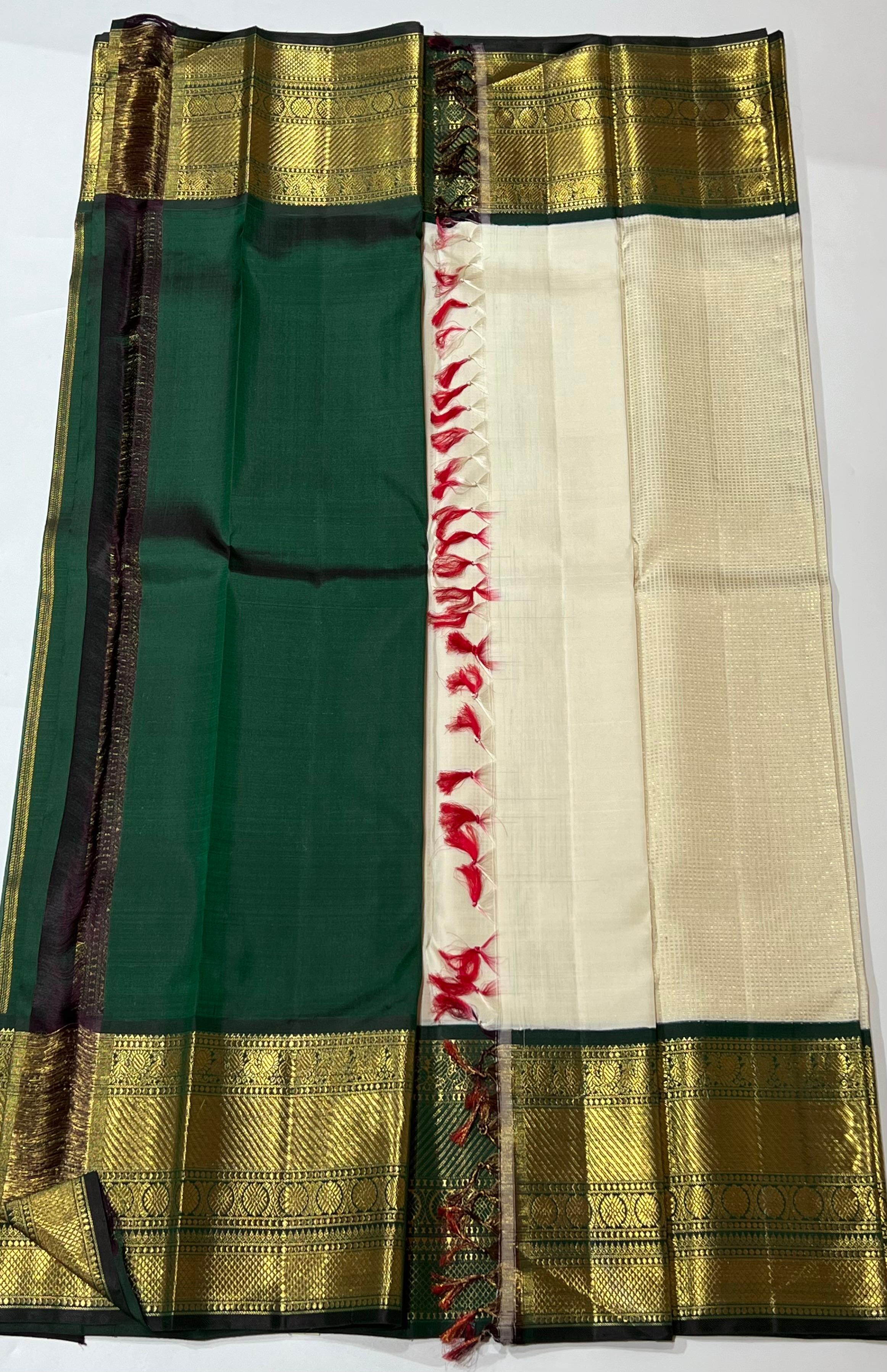 Offwhite and Green Kanjeevaram silk saree