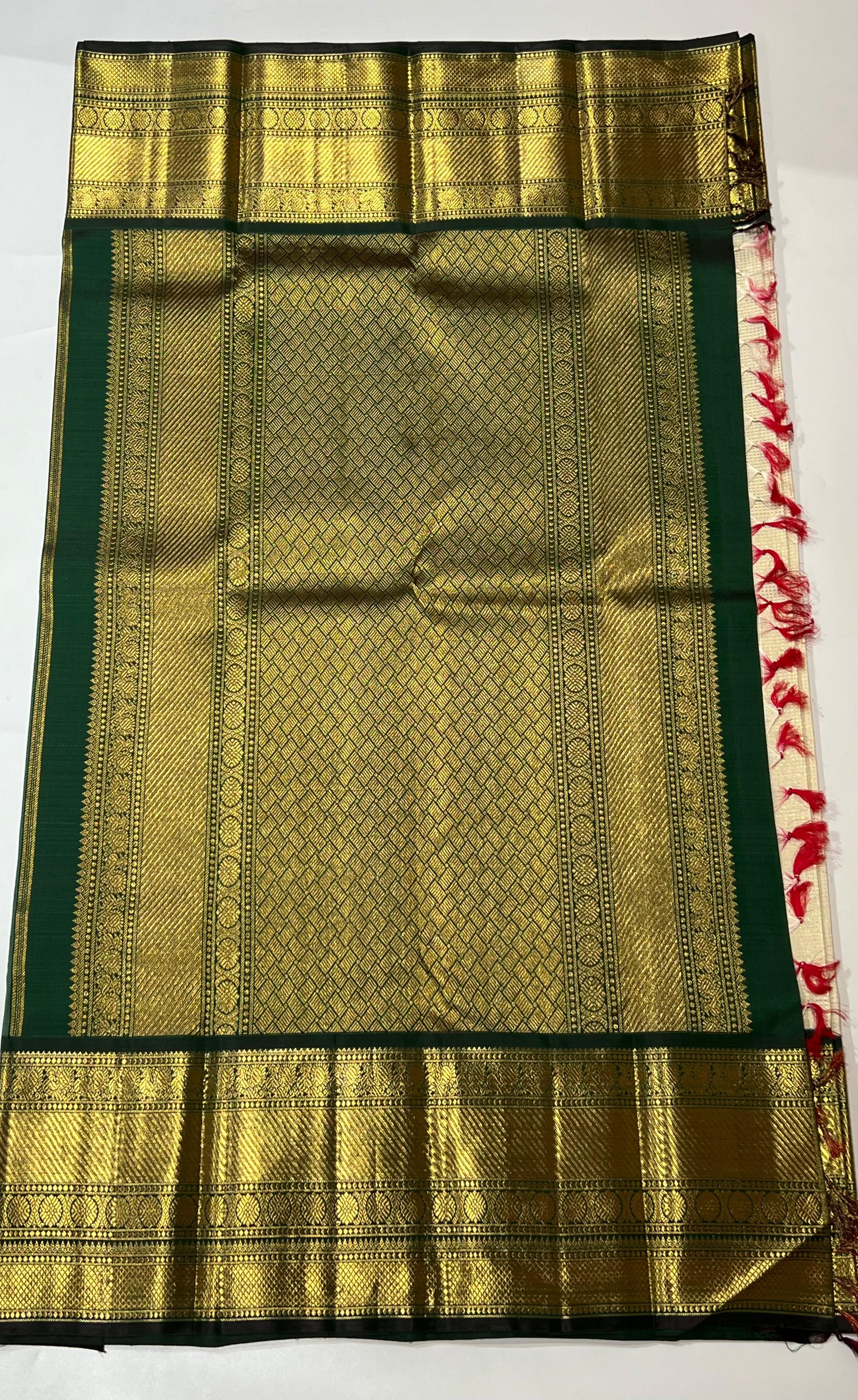 Offwhite and Green Kanjeevaram silk saree