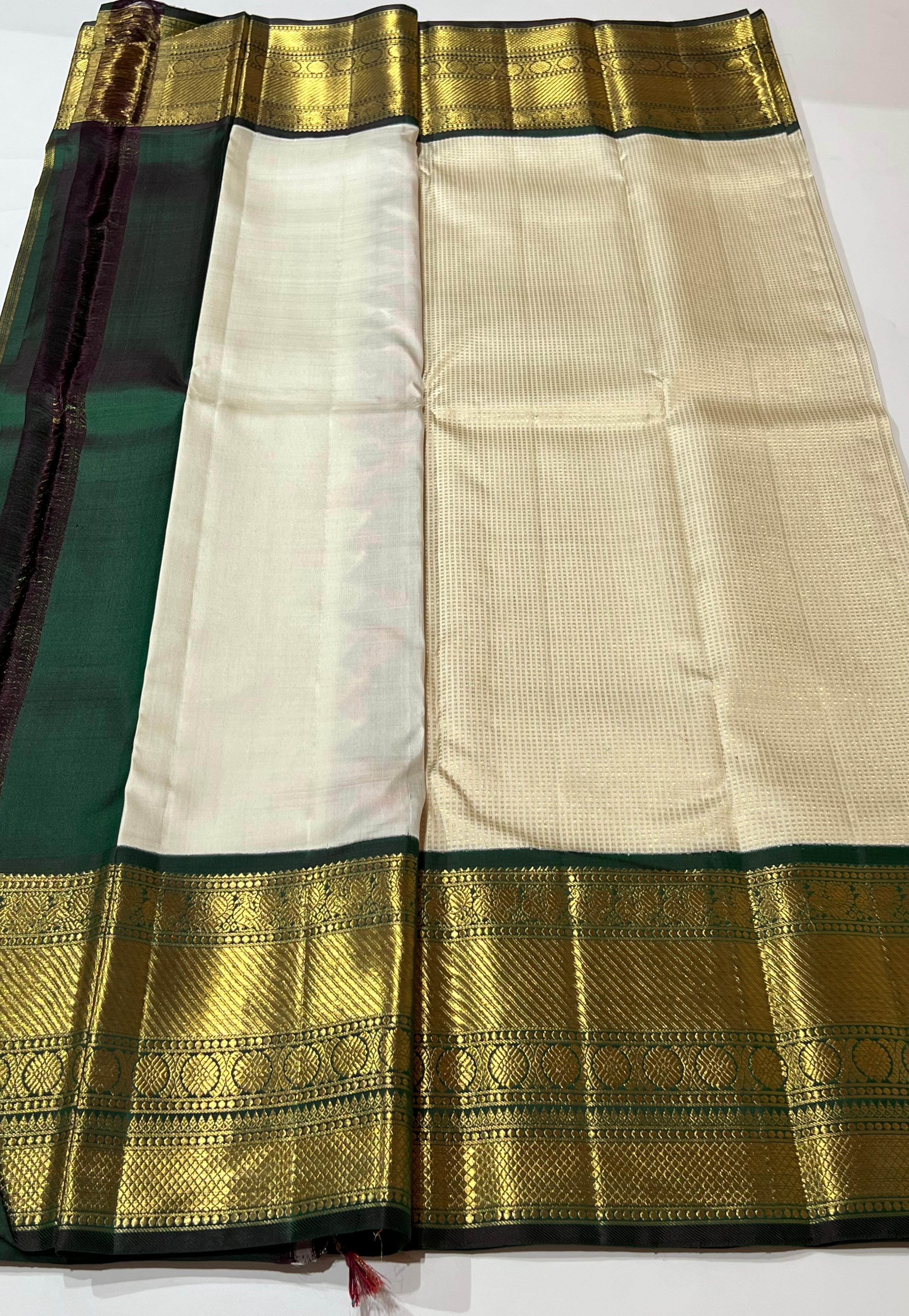 Offwhite and Green Kanjeevaram silk saree