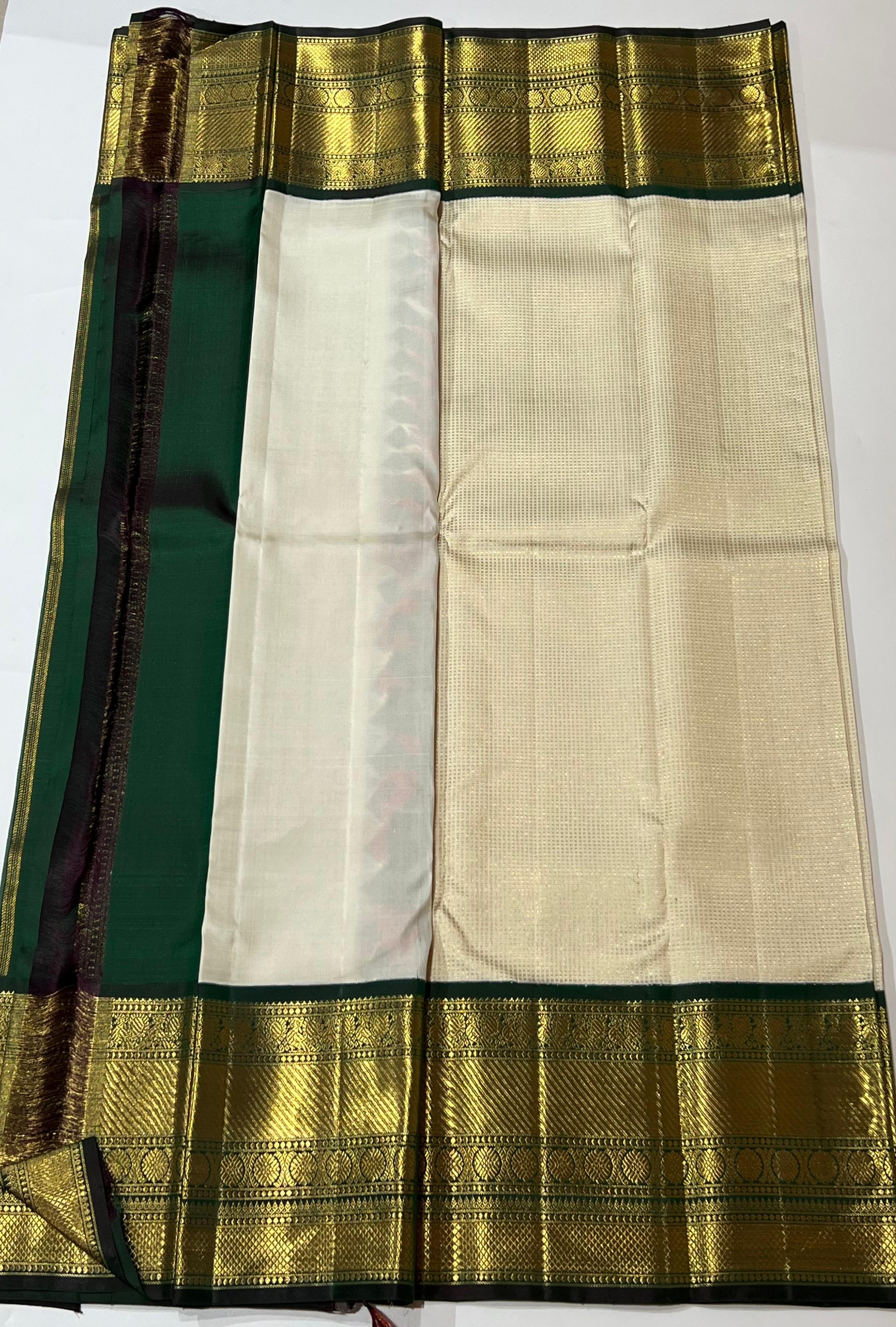 Offwhite and Green Kanjeevaram silk saree