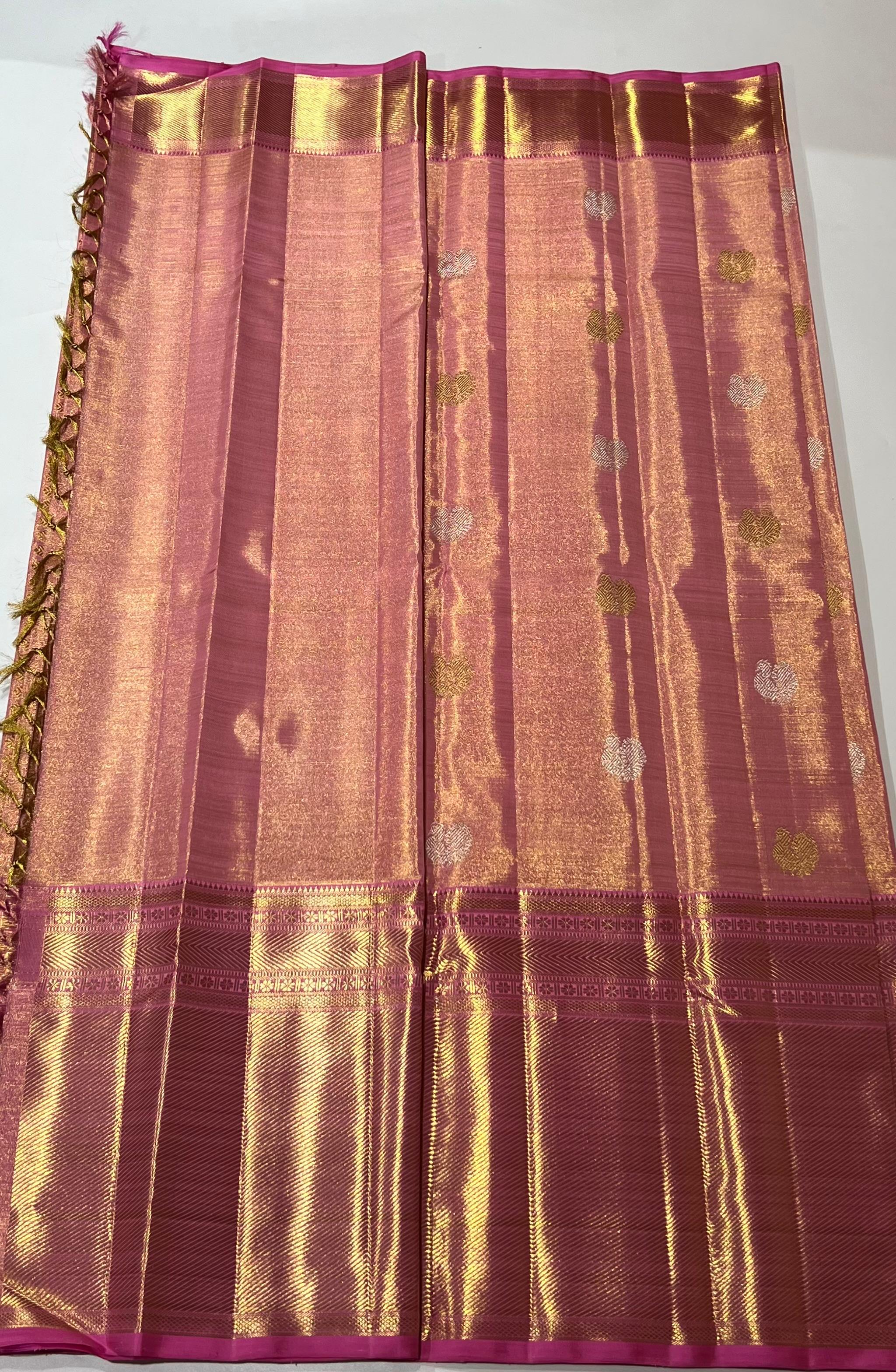 Peach and golden Kanjeevaram silk saree
