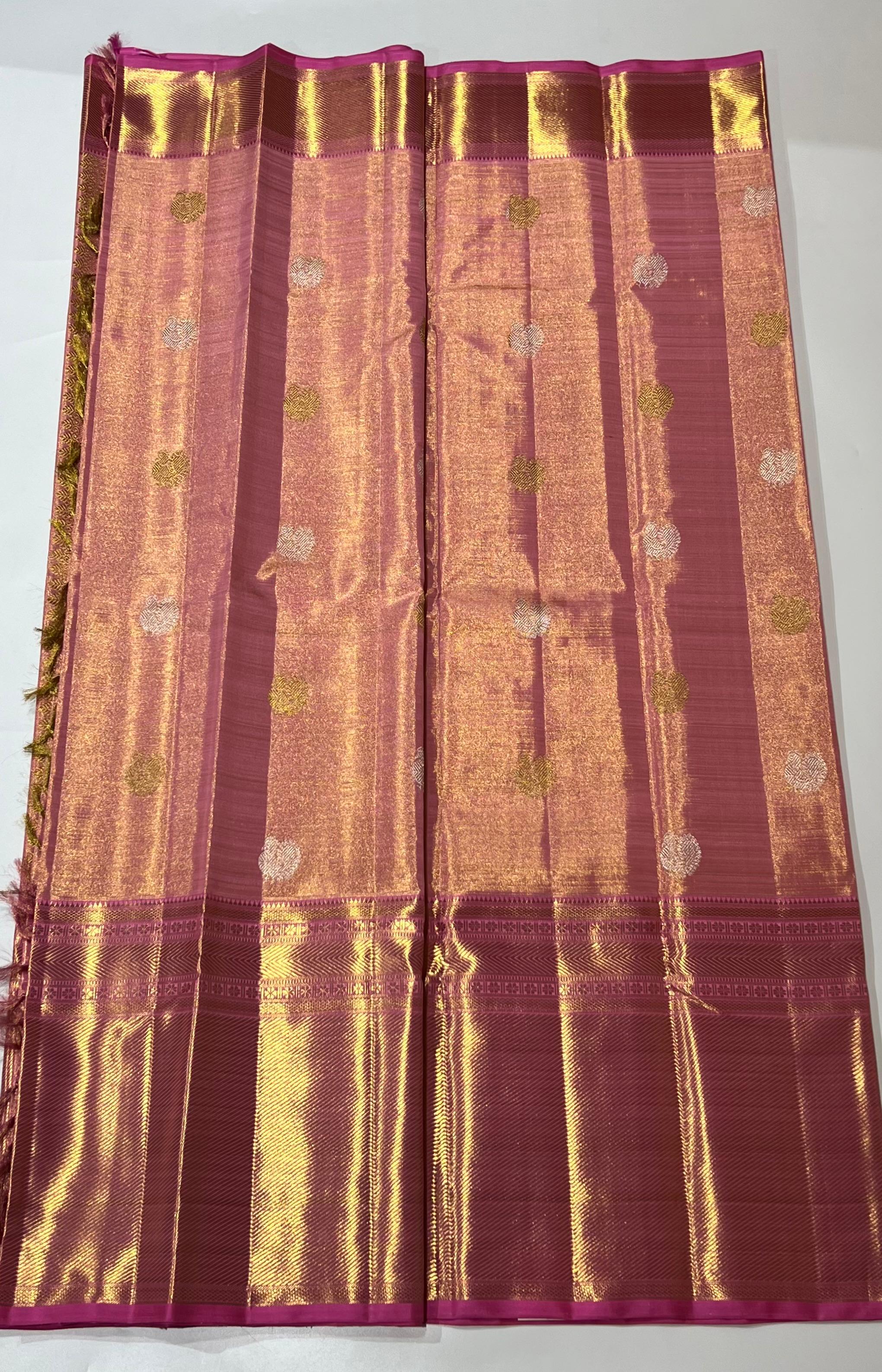Peach and golden Kanjeevaram silk saree