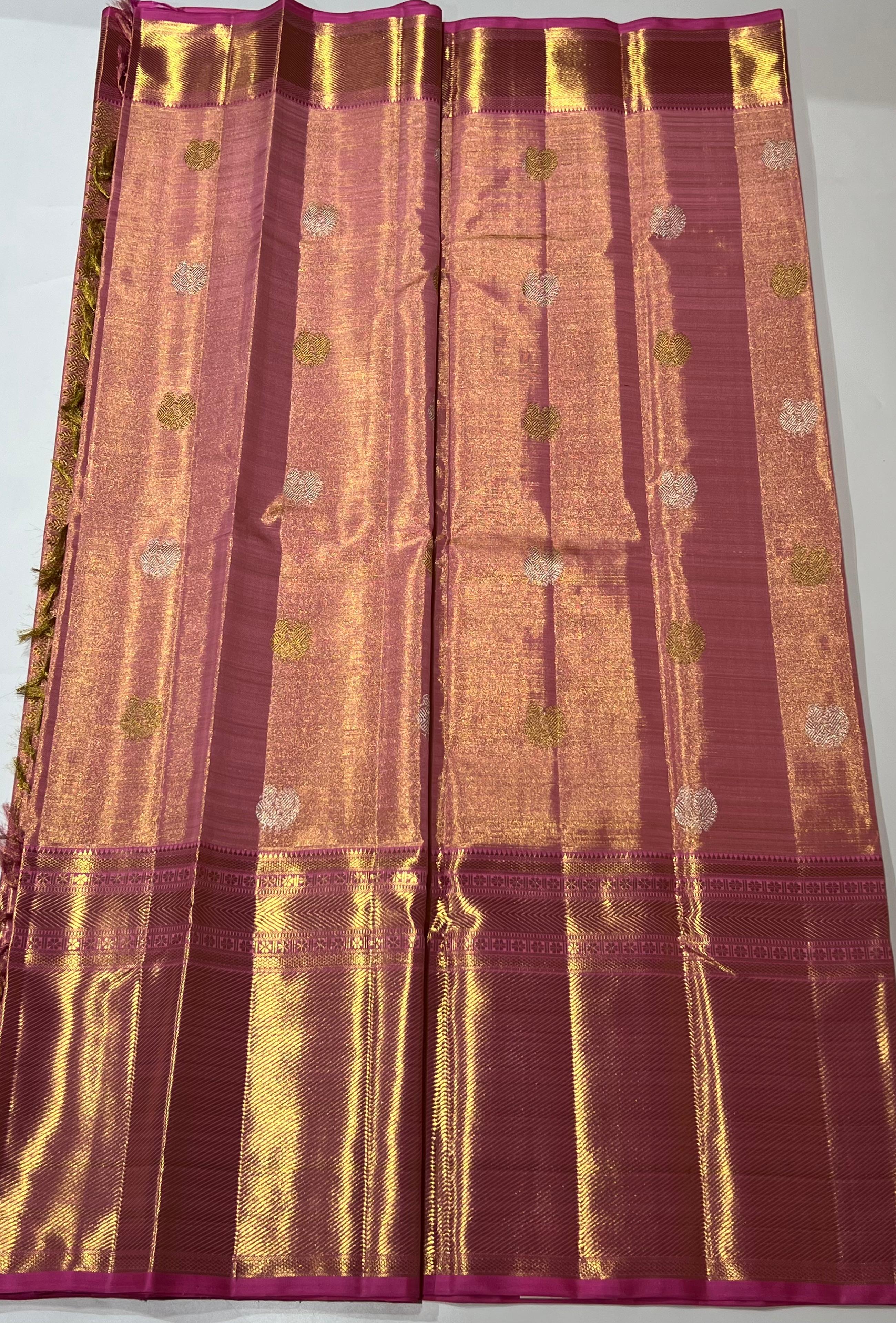 Peach and golden Kanjeevaram silk saree