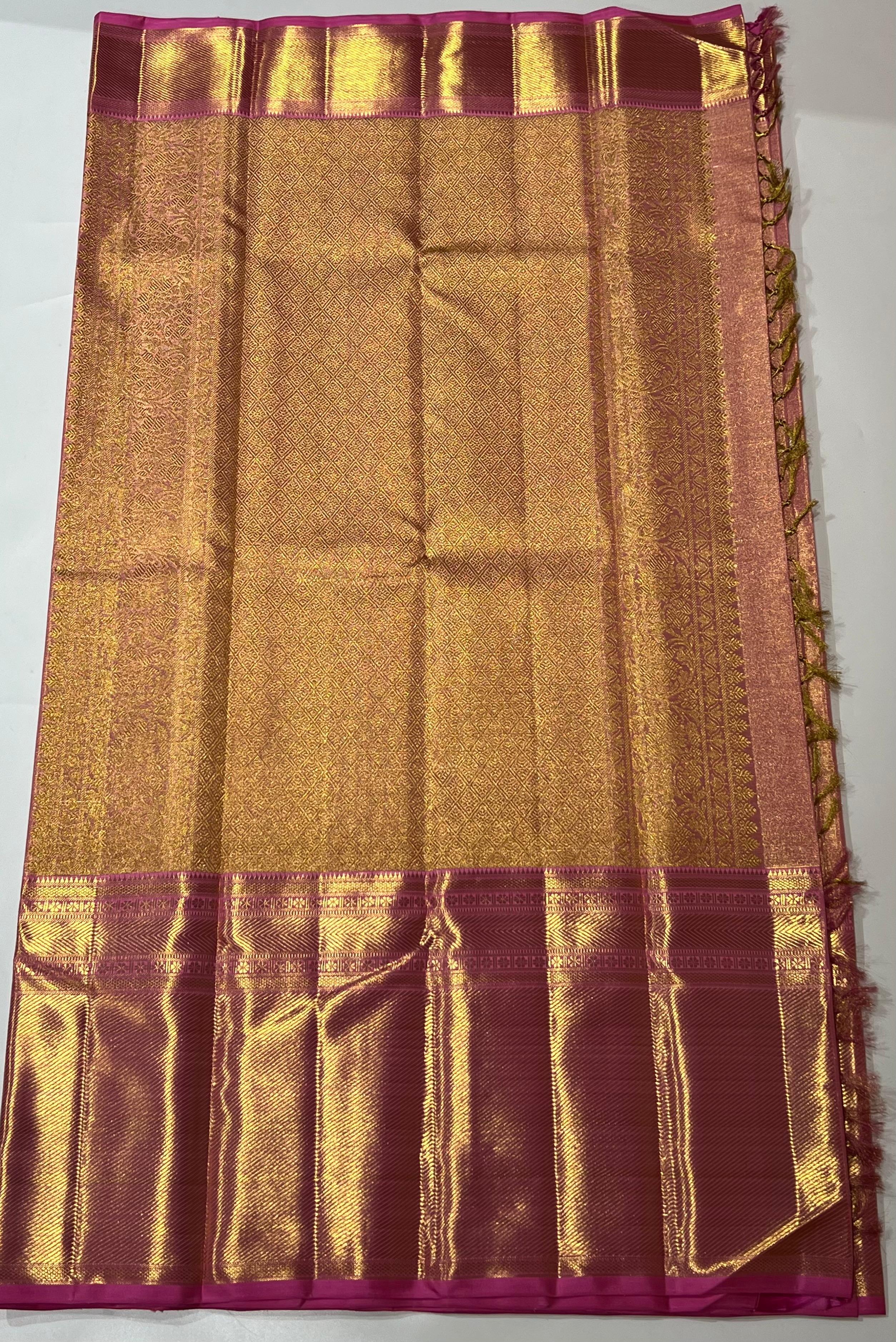 Peach and golden Kanjeevaram silk saree