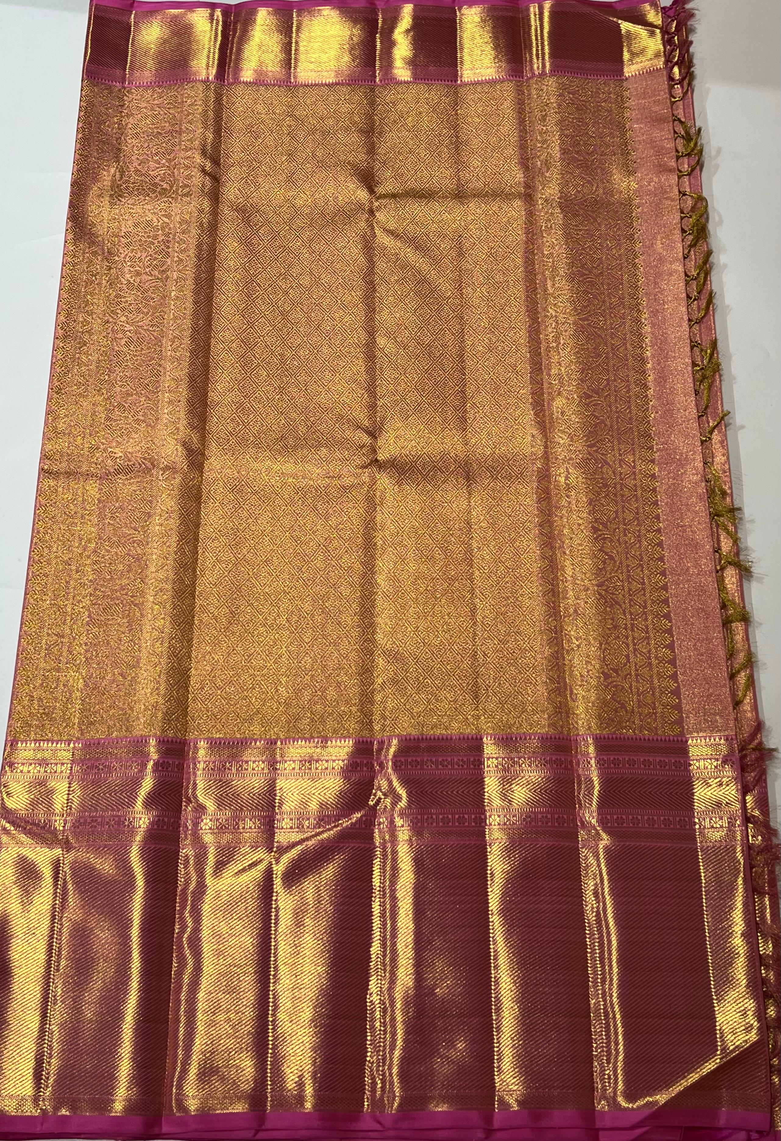 Peach and golden Kanjeevaram silk saree