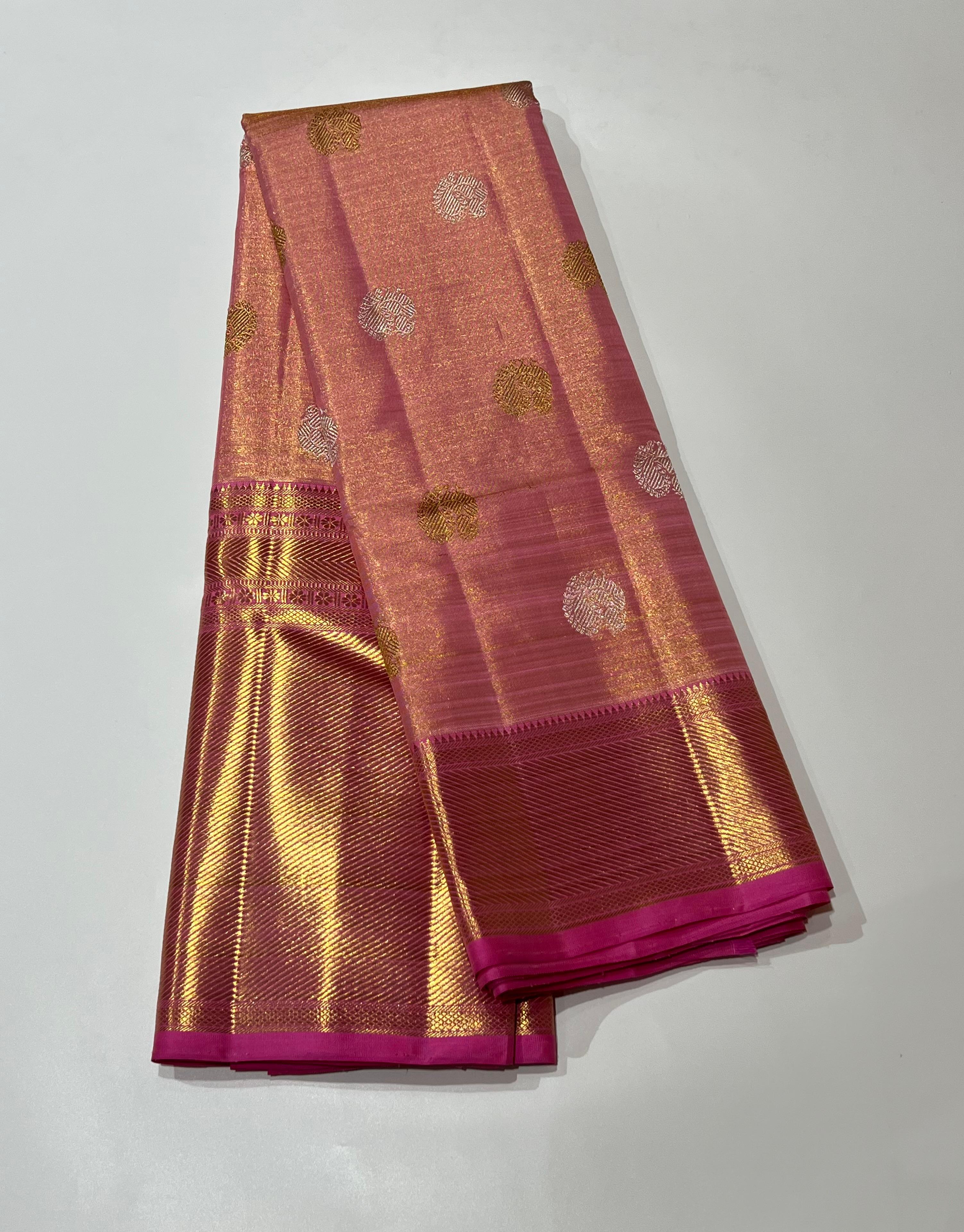 Peach and golden Kanjeevaram silk saree
