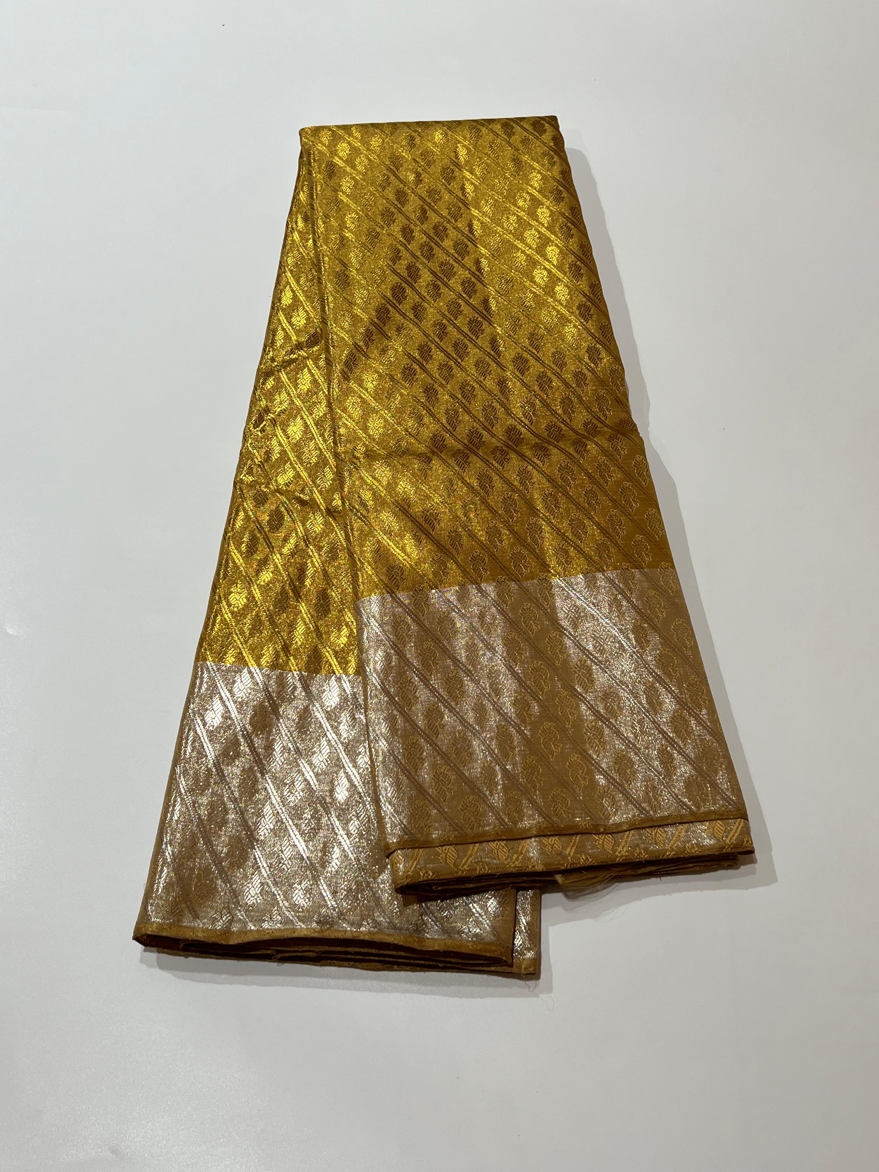 Golden and silver kanjeevaram silk saree