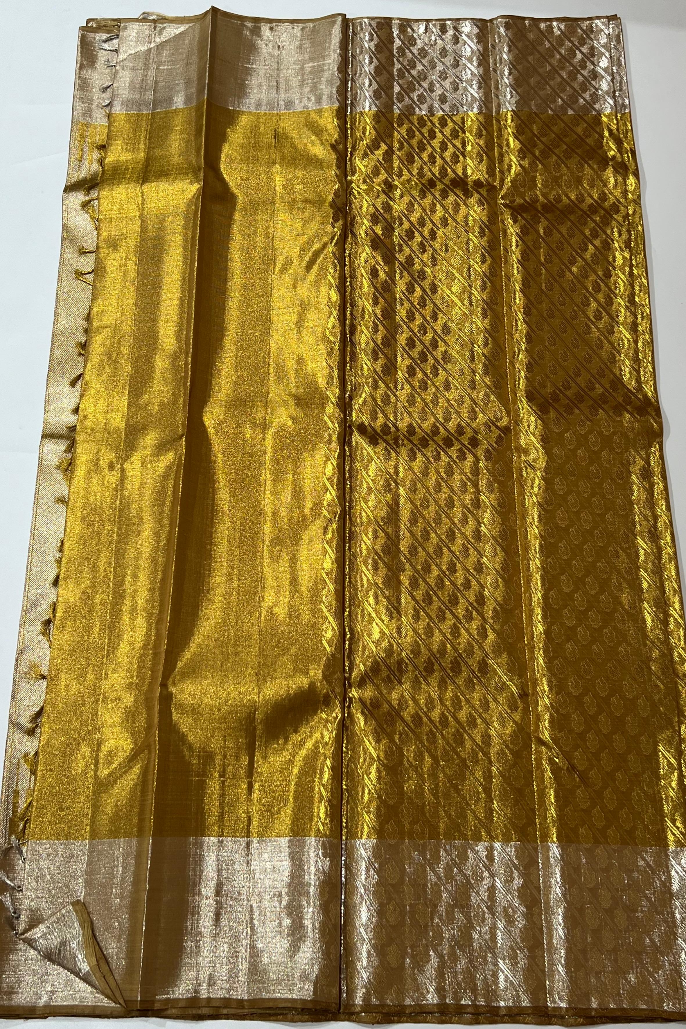 Golden and silver kanjeevaram silk saree