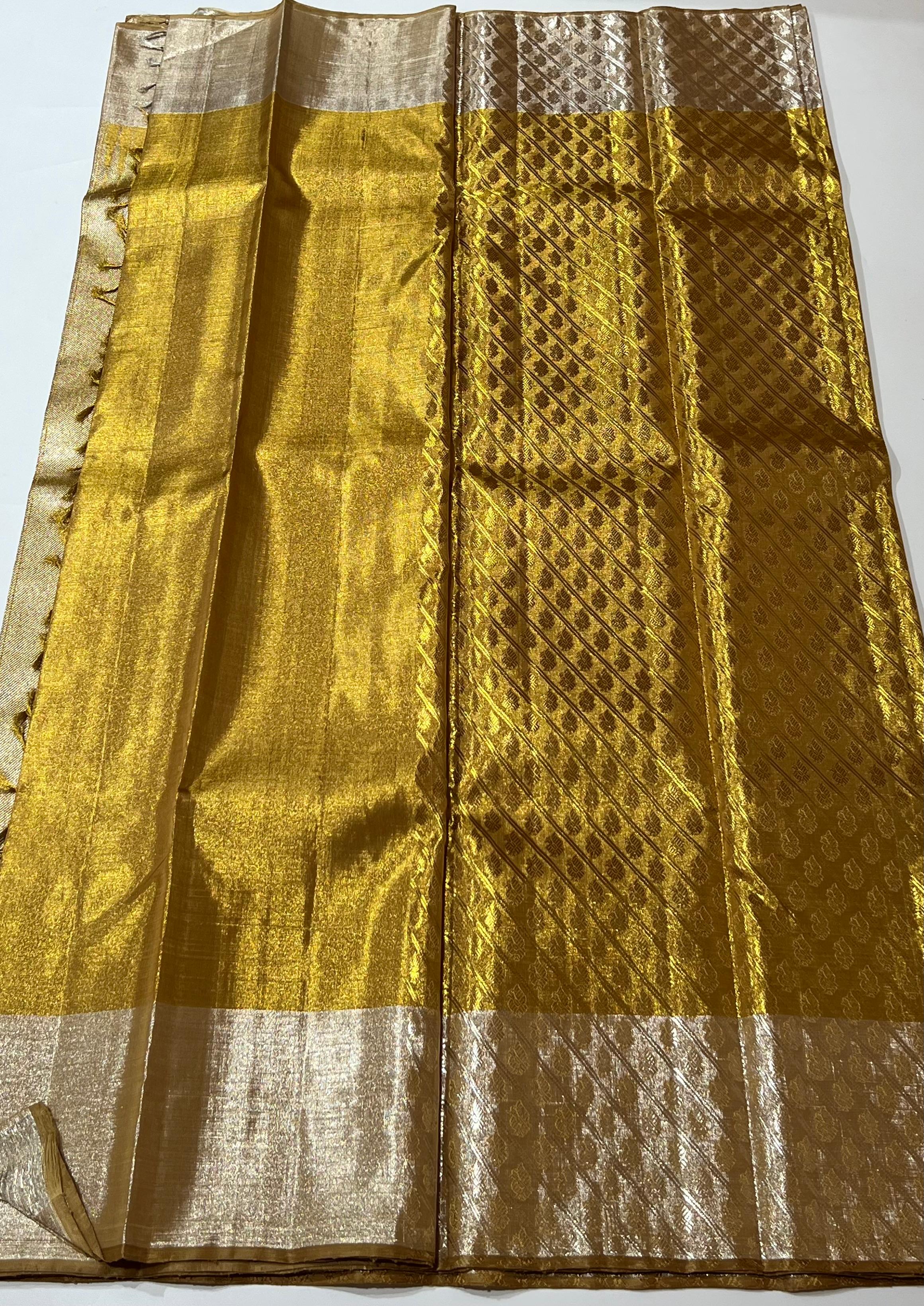 Golden and silver kanjeevaram silk saree