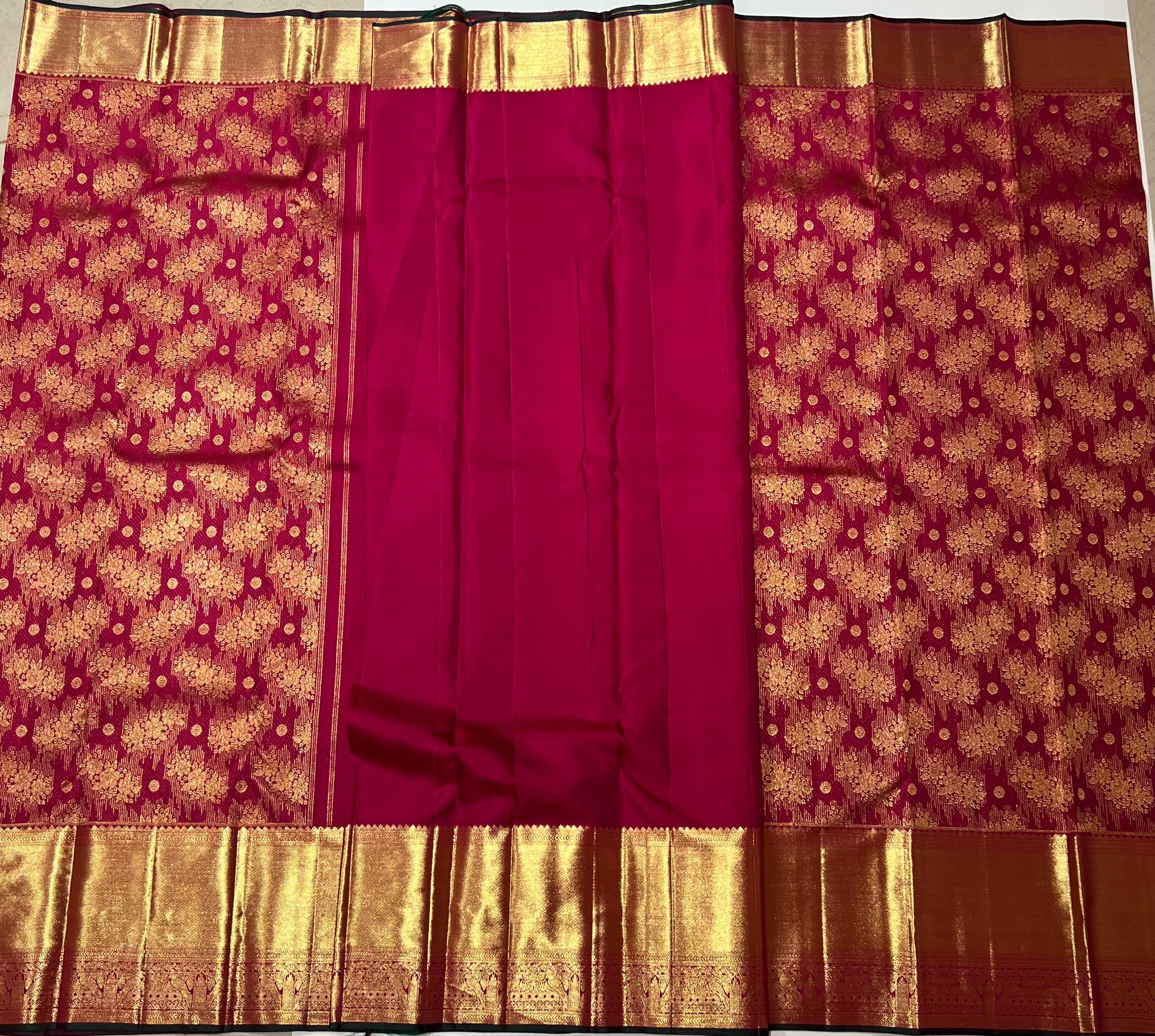 Rani pink with golden zari work Kanjeevaram silk saree