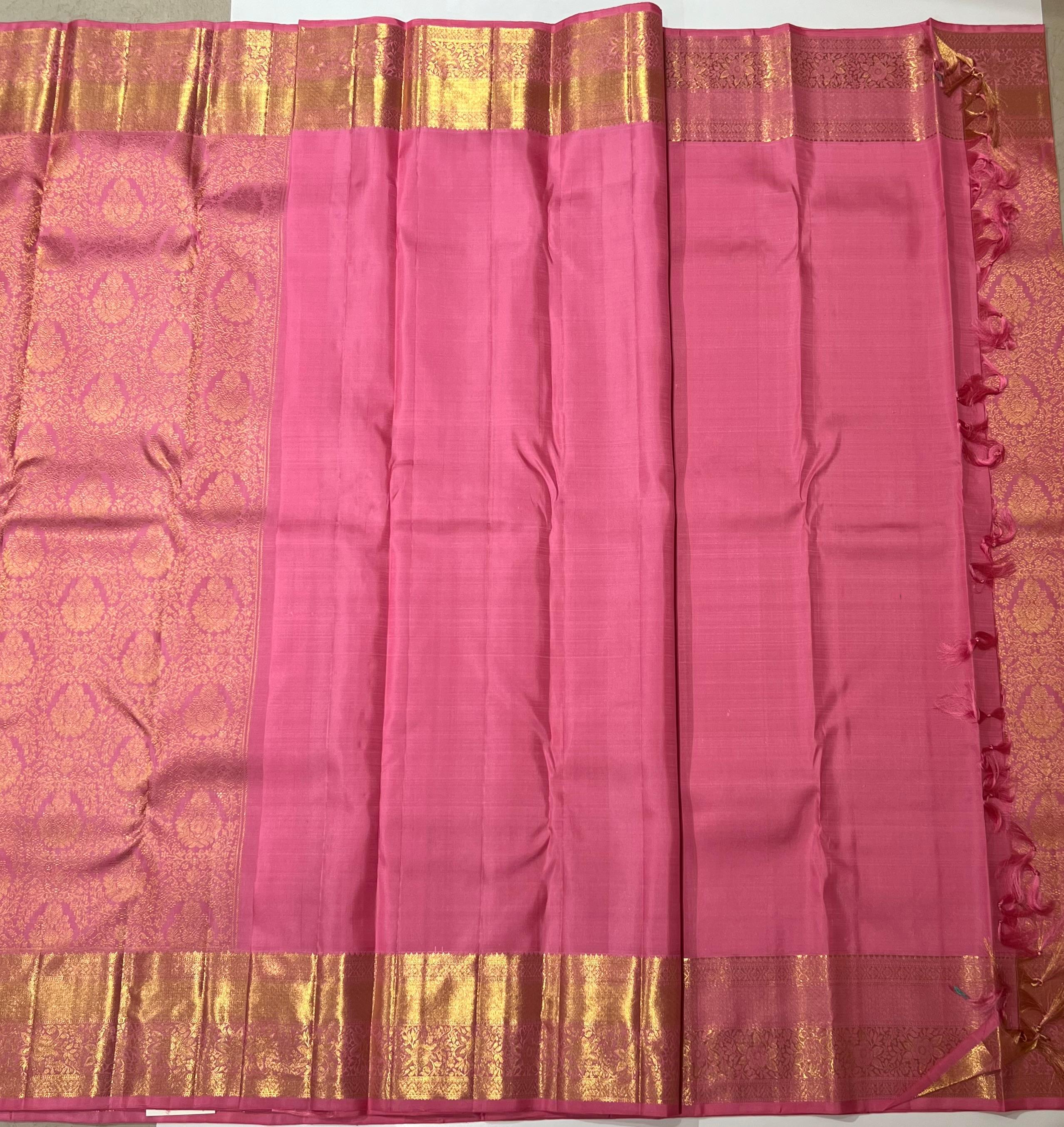 Pink and golden Kanjeevaram silk saree