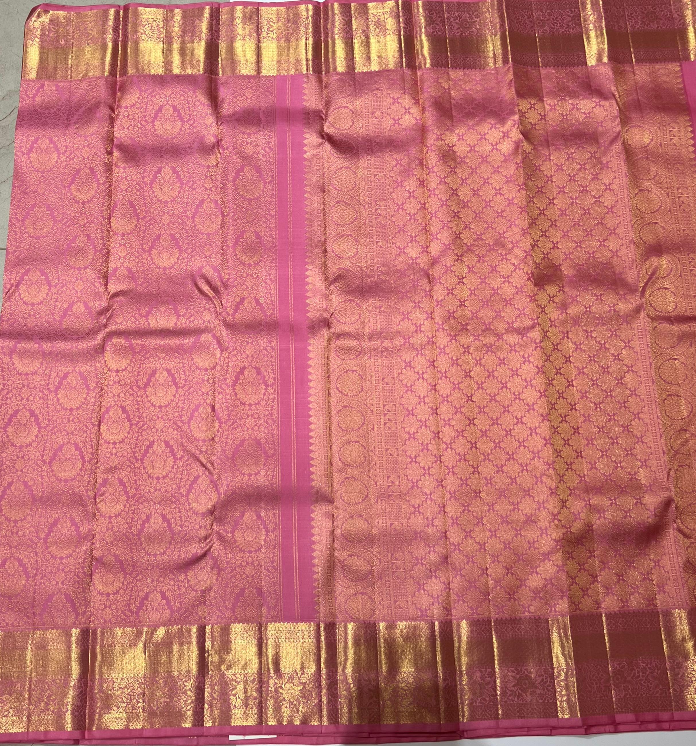 Pink and golden Kanjeevaram silk saree