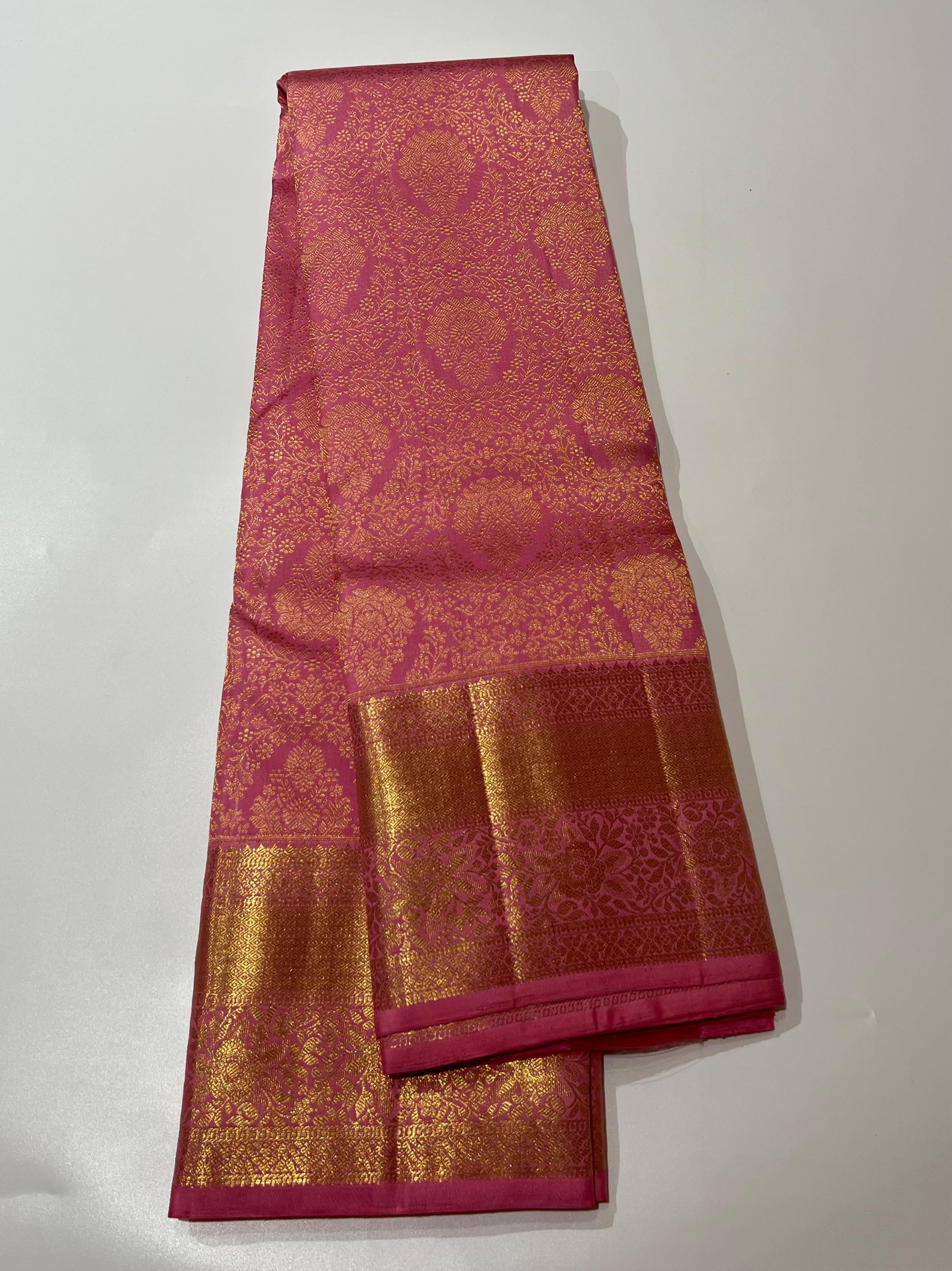 Pink and golden Kanjeevaram silk saree