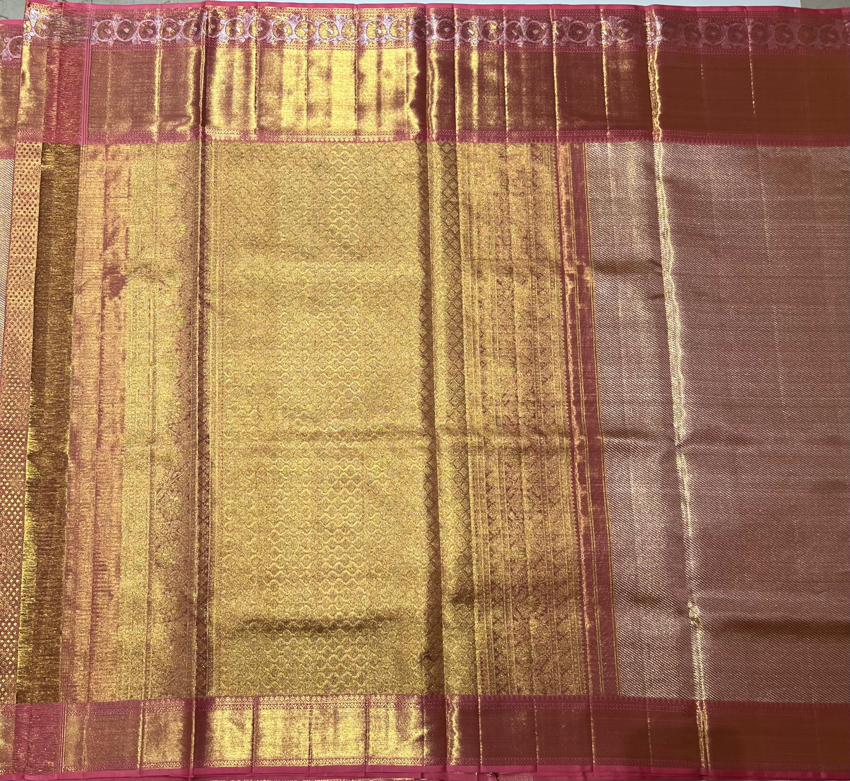 Diagonal line Pink Kanjeevaram silk saree