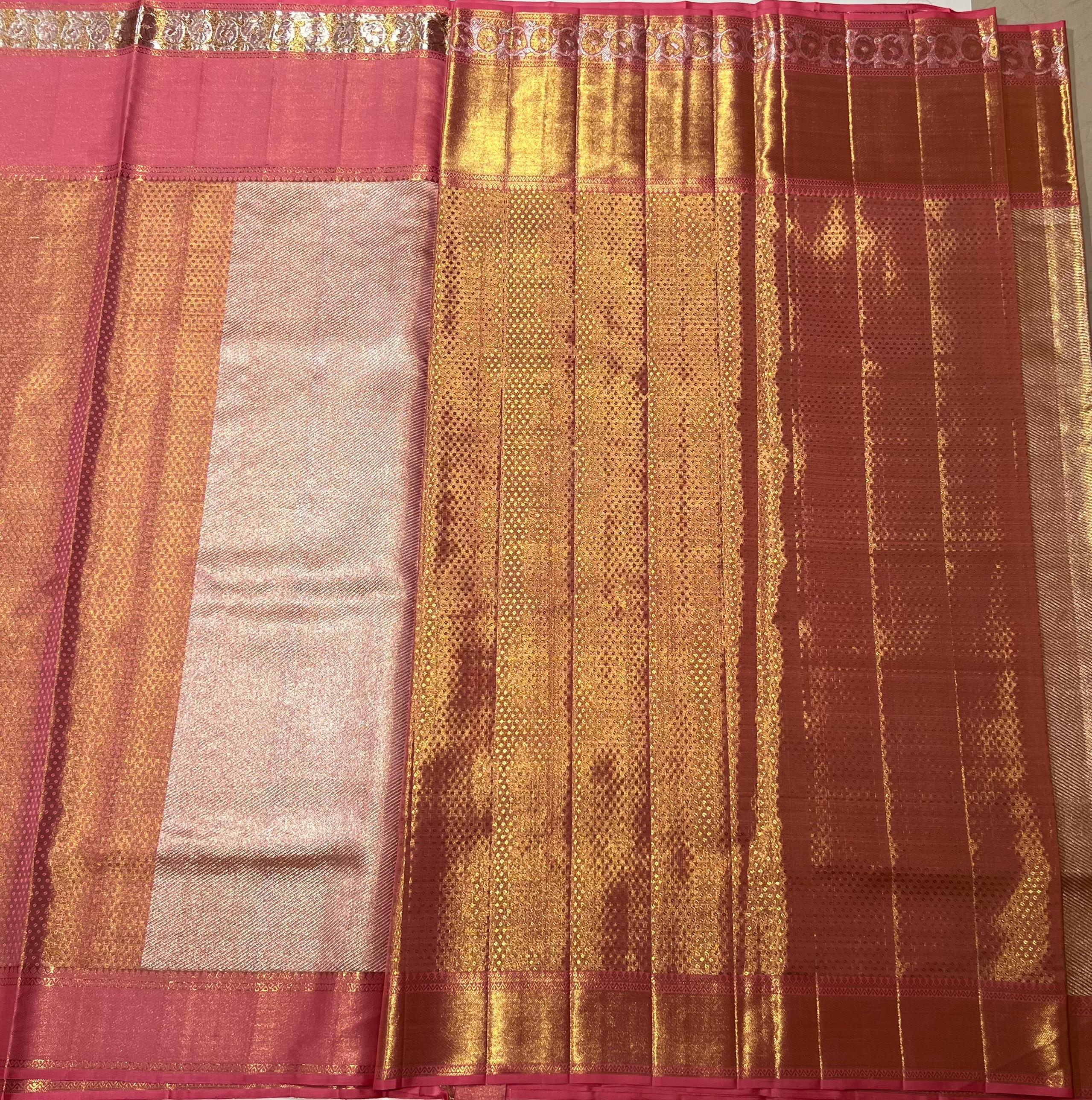 Diagonal line Pink Kanjeevaram silk saree