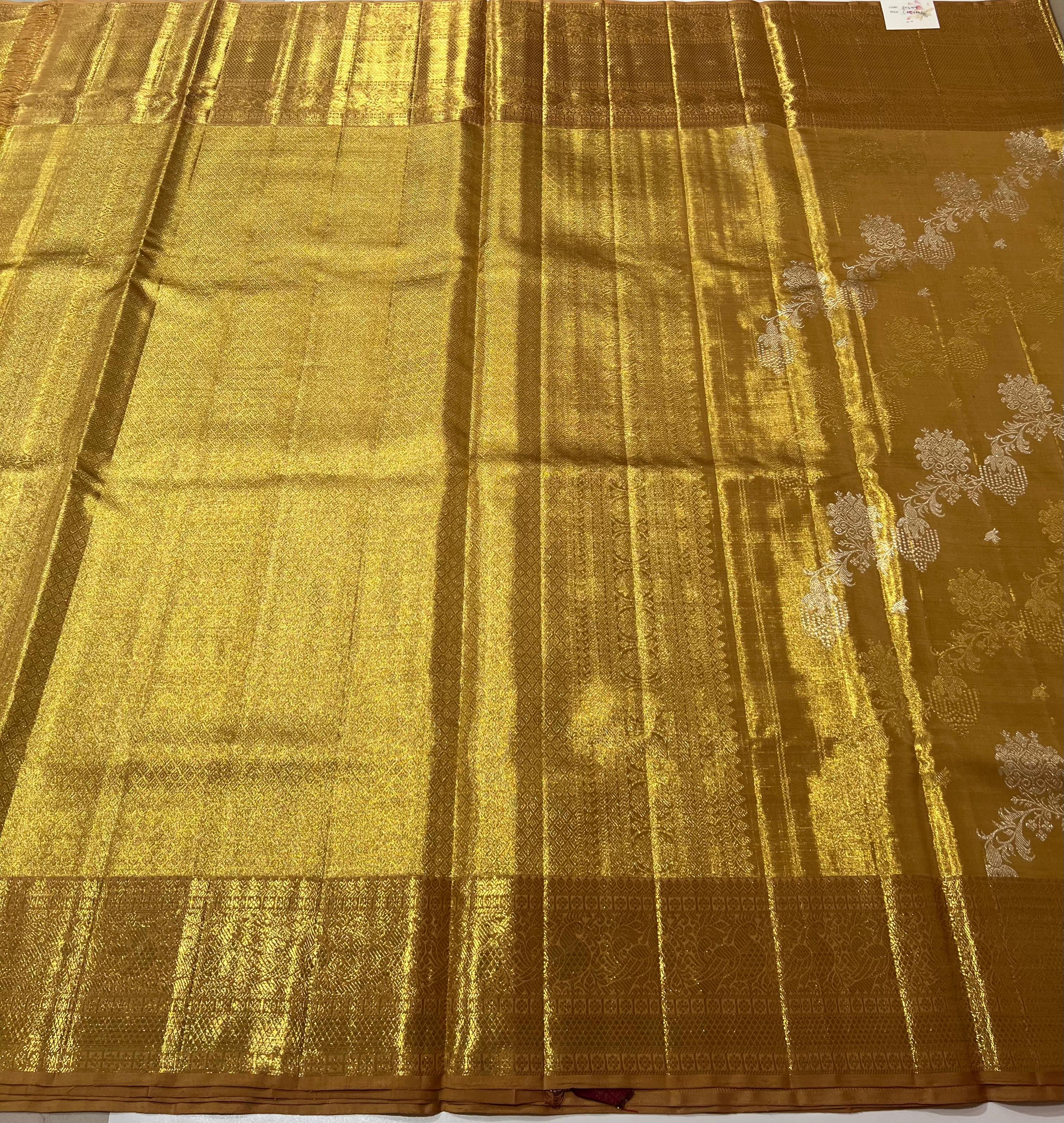 Golden kanjeevaram silk saree