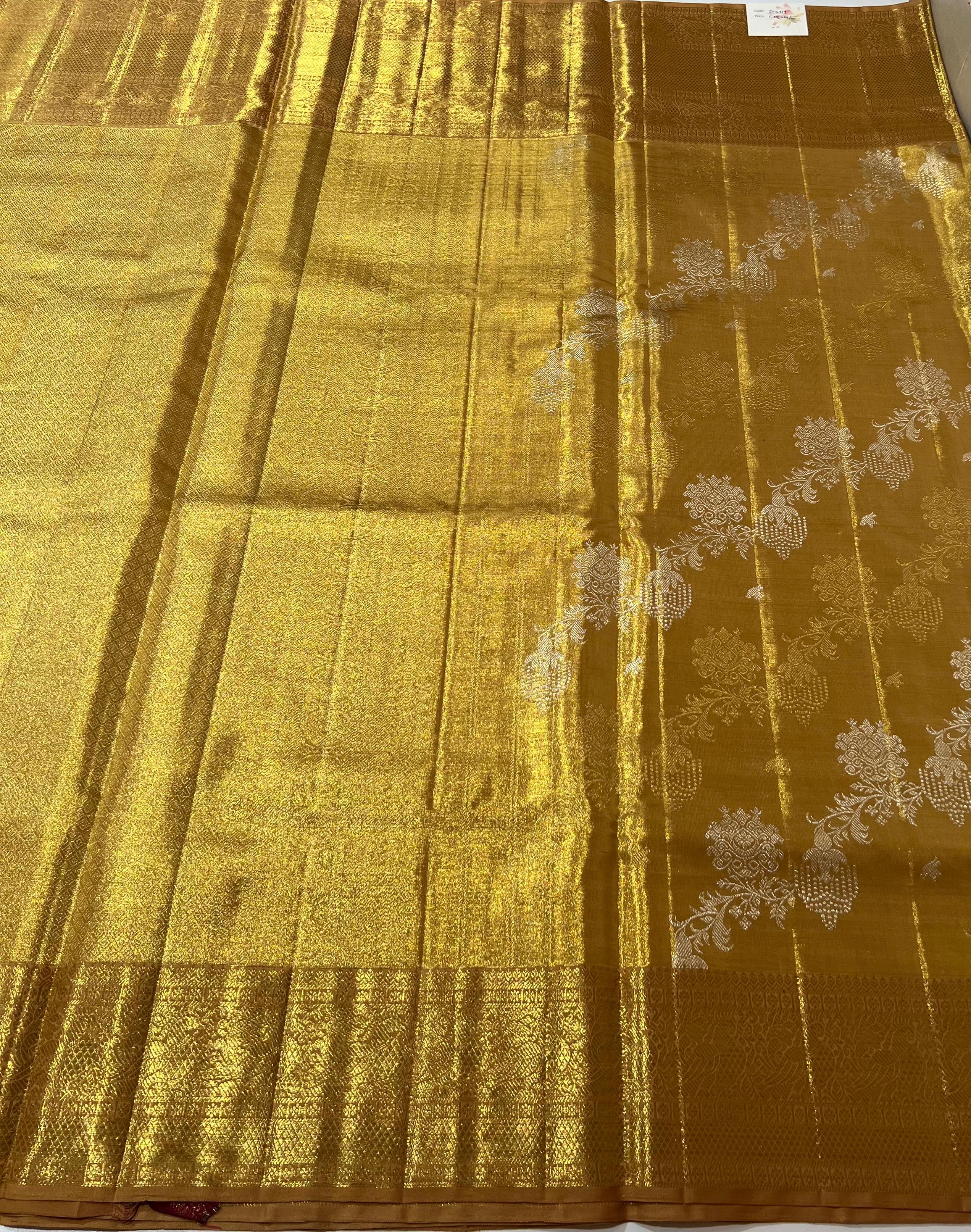 Golden kanjeevaram silk saree