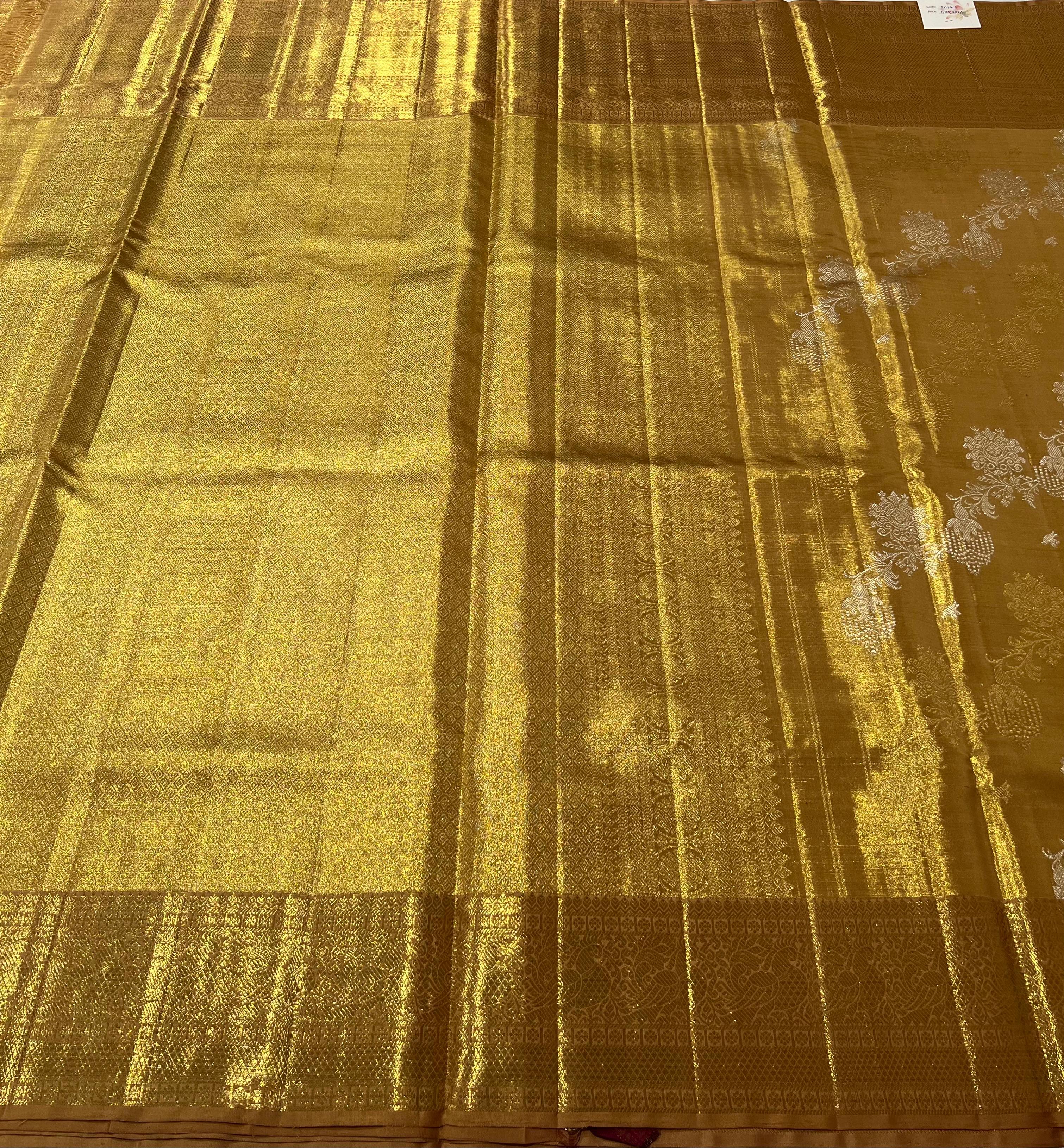 Golden kanjeevaram silk saree