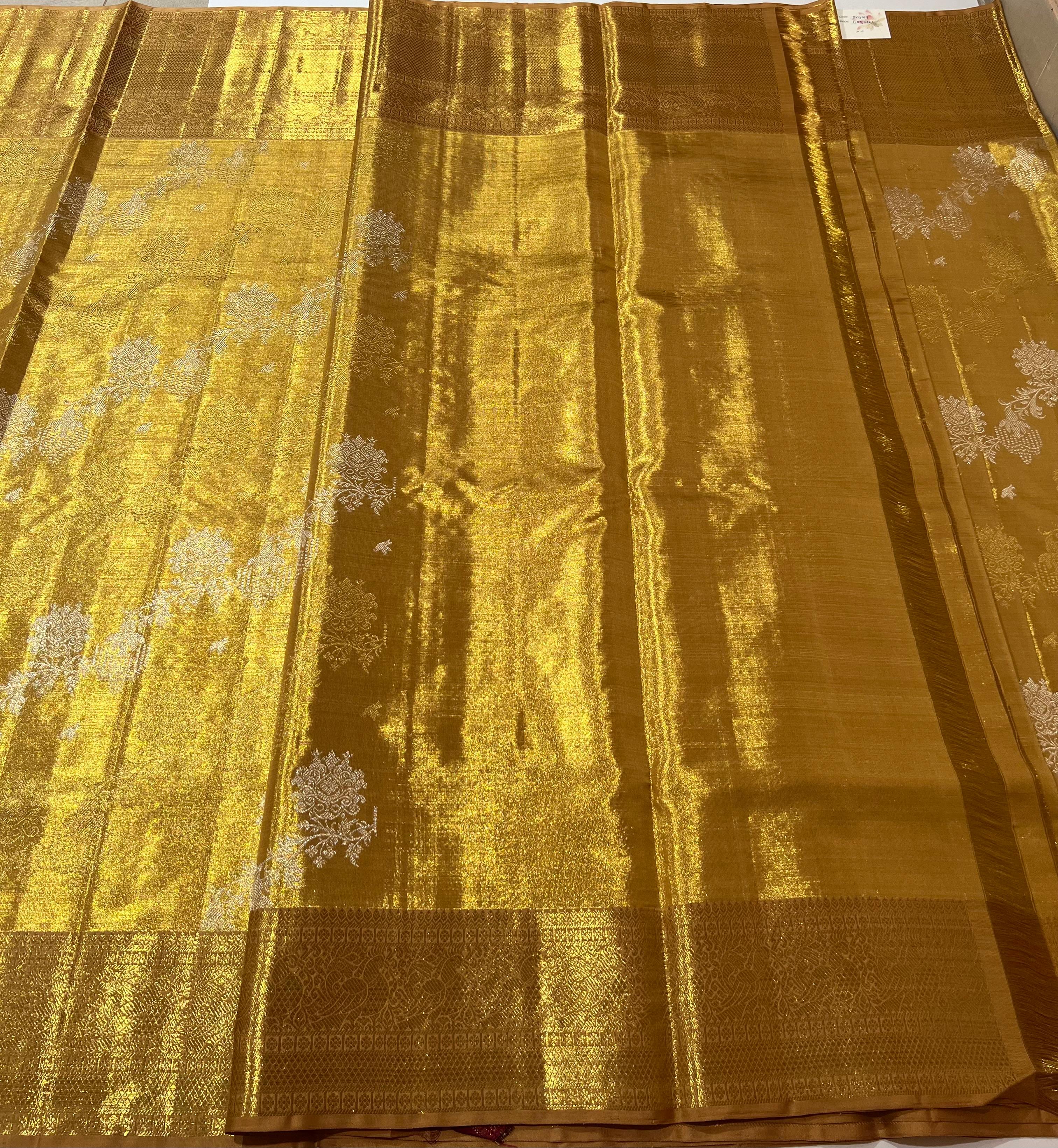 Golden kanjeevaram silk saree