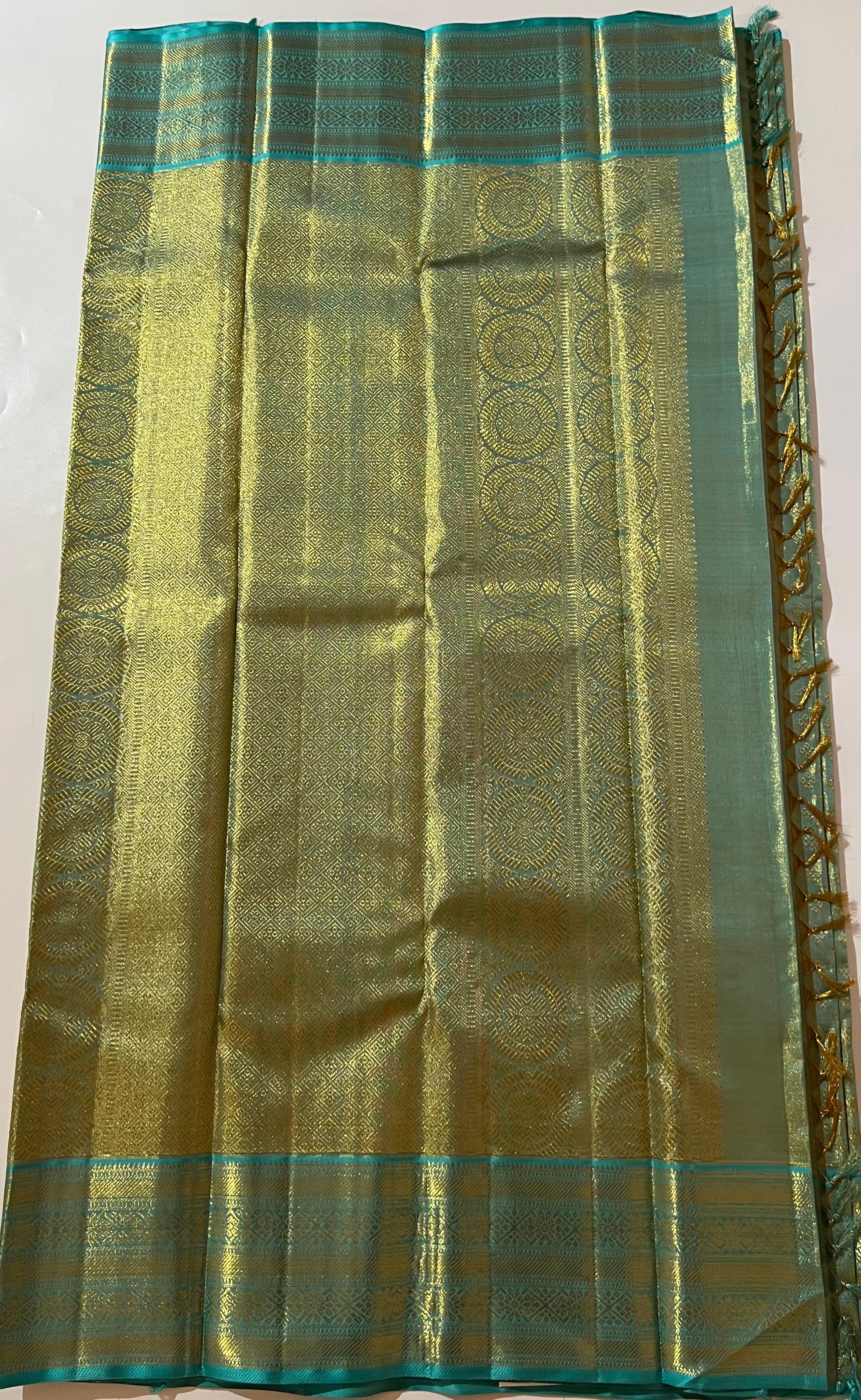 Blue and golden Kanjeevaram silk saree