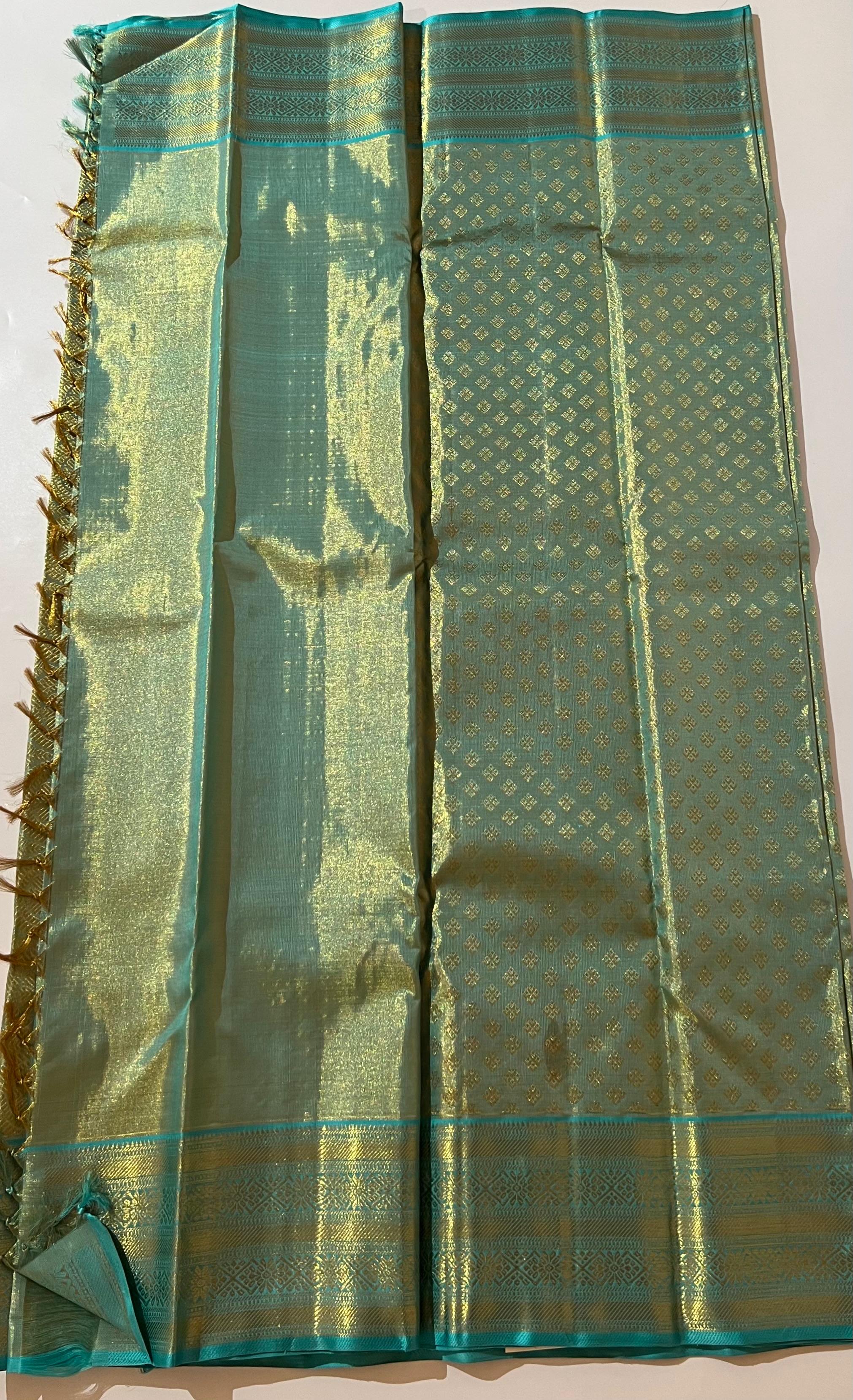Blue and golden Kanjeevaram silk saree