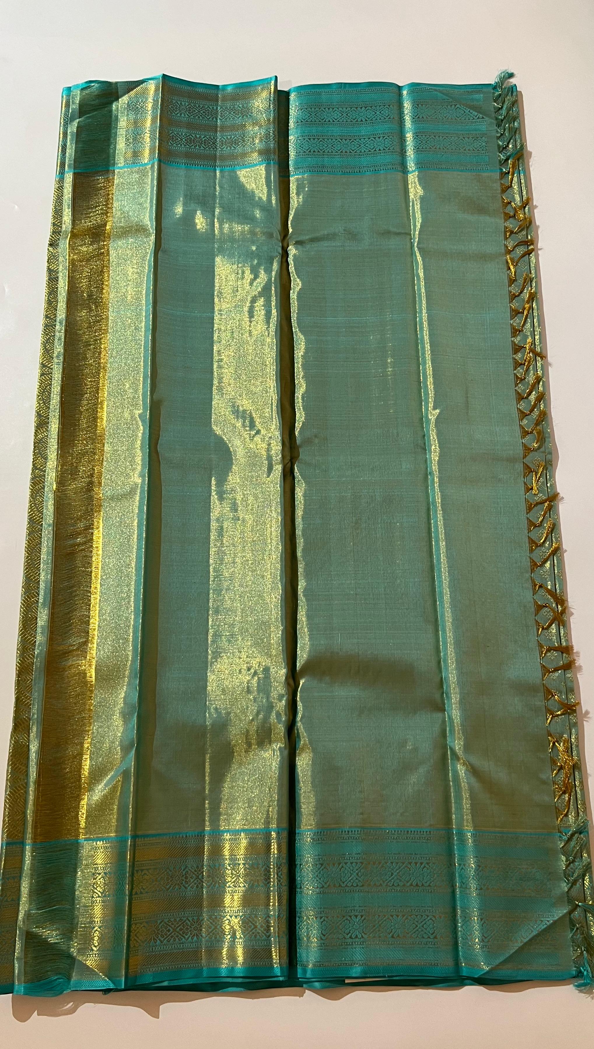 Blue and golden Kanjeevaram silk saree