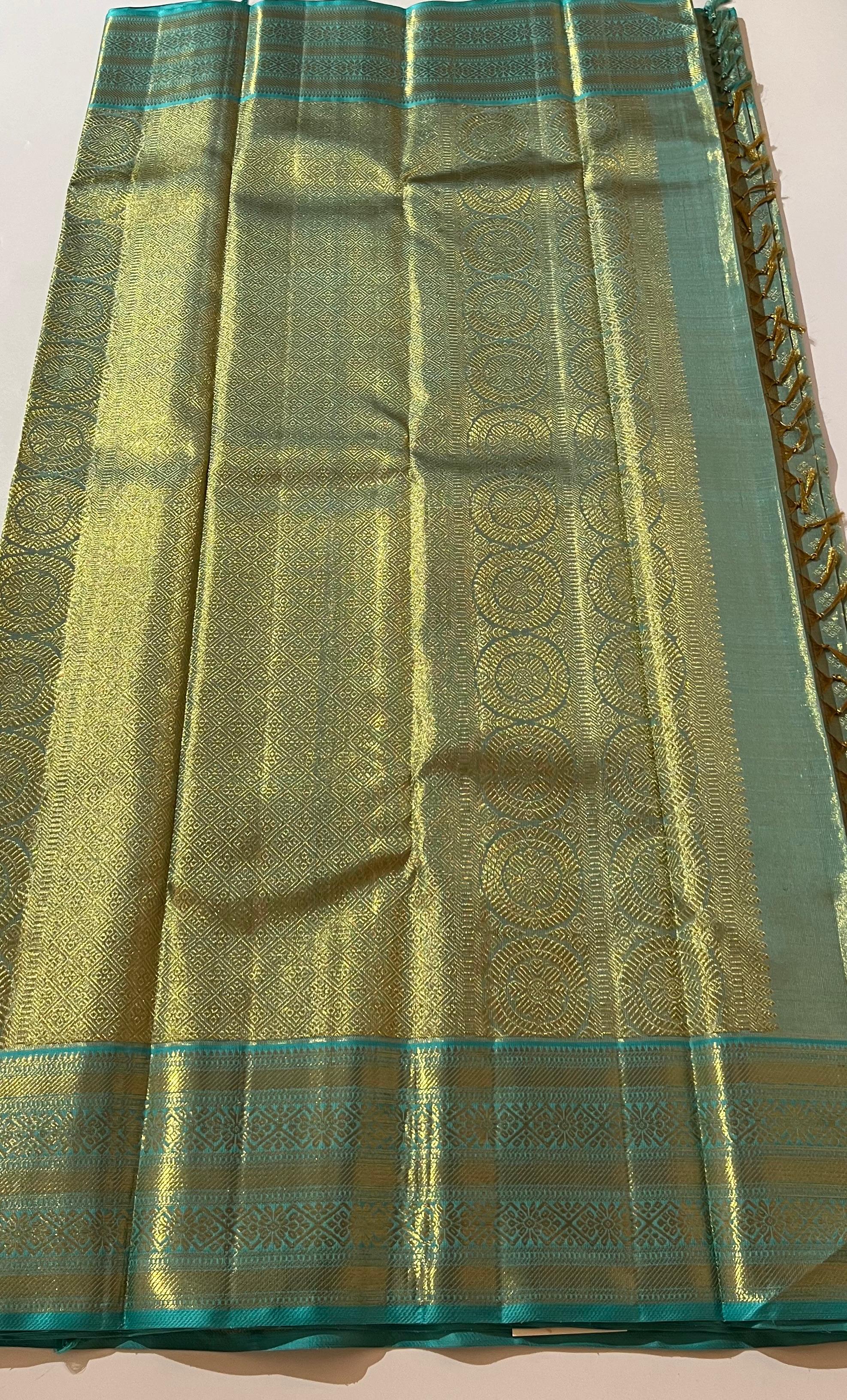 Blue and golden Kanjeevaram silk saree