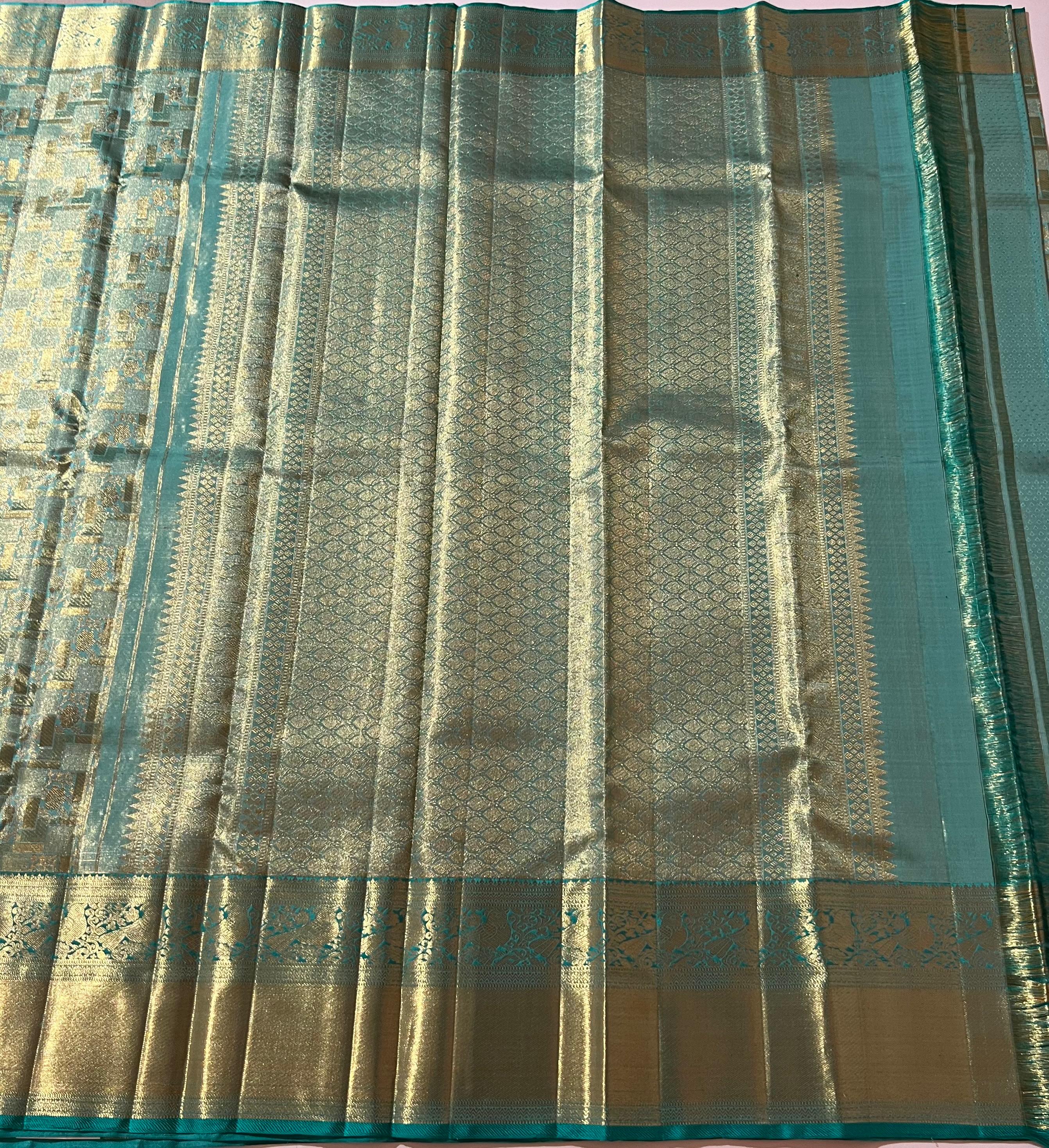 Blue and golden Kanjeevaram silk saree