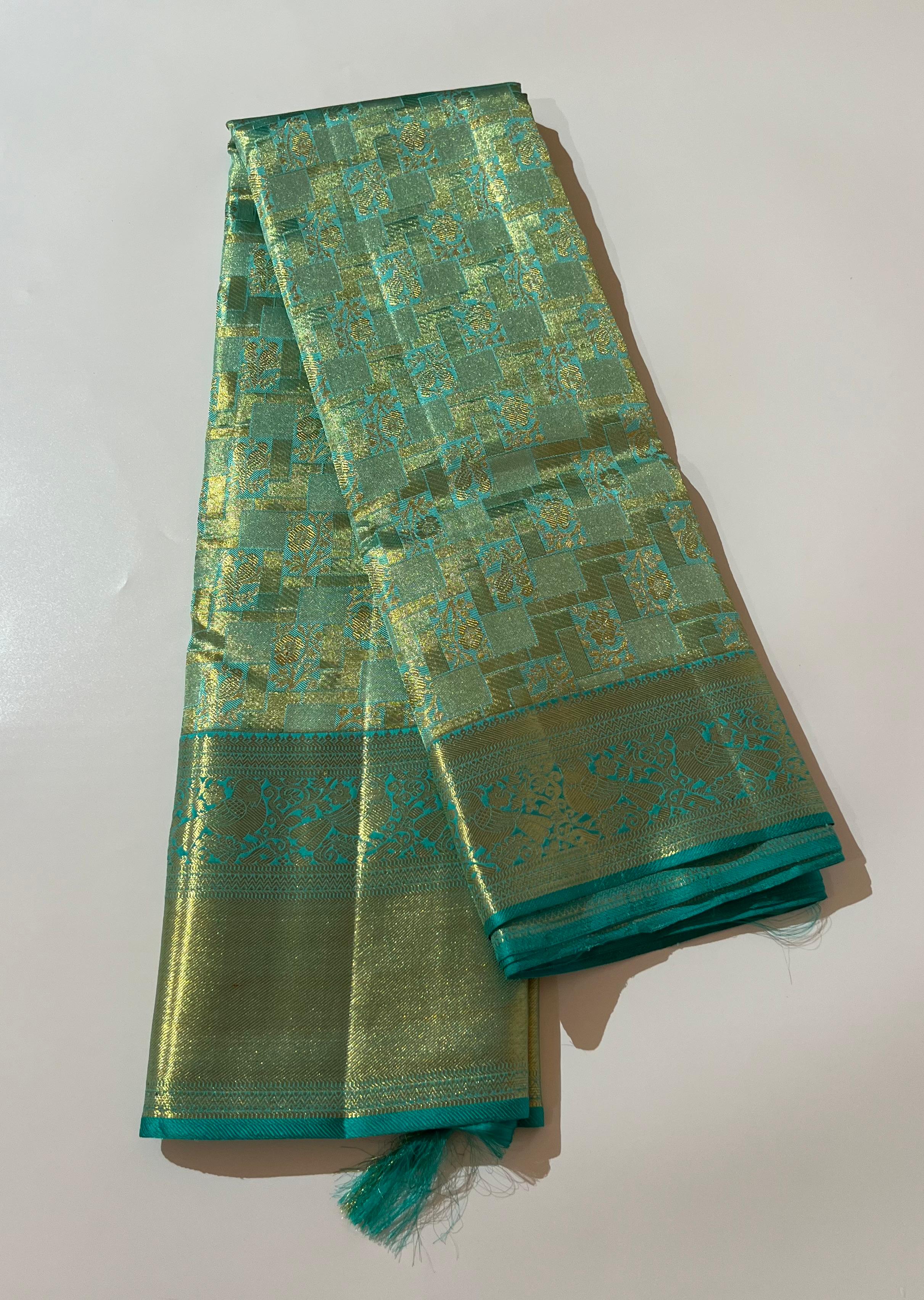 Blue and golden Kanjeevaram silk saree