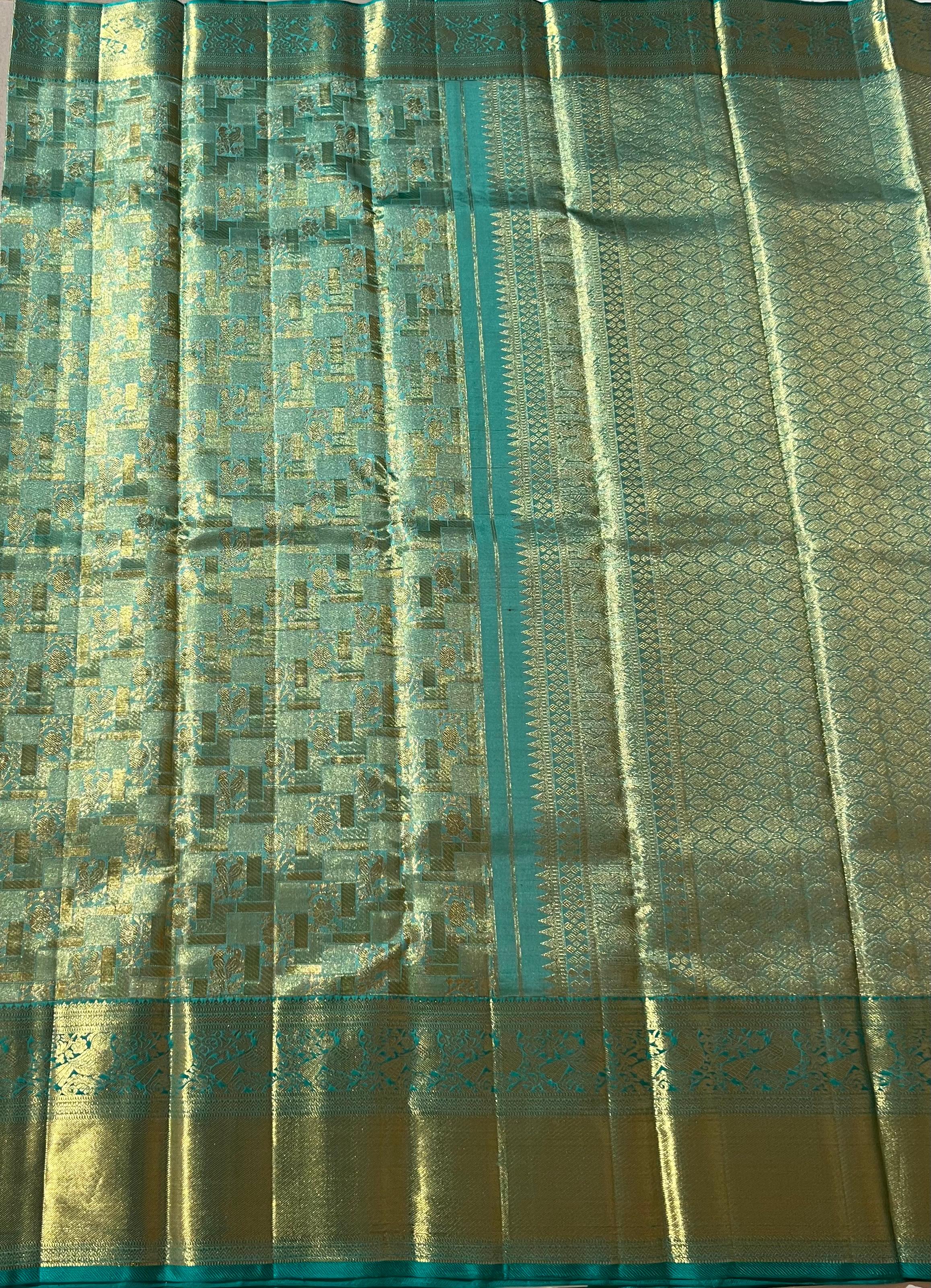 Blue and golden Kanjeevaram silk saree