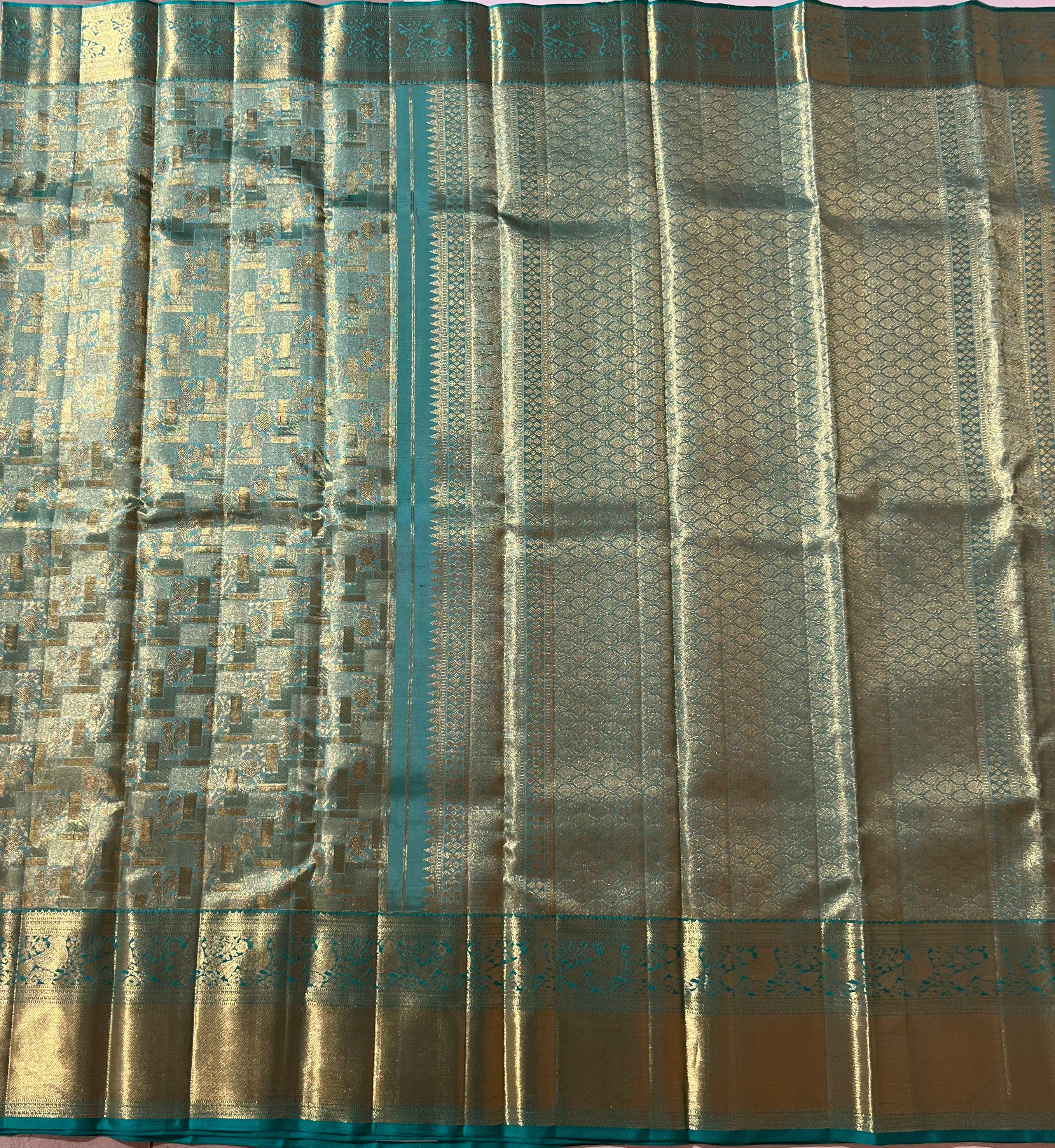 Blue and golden Kanjeevaram silk saree