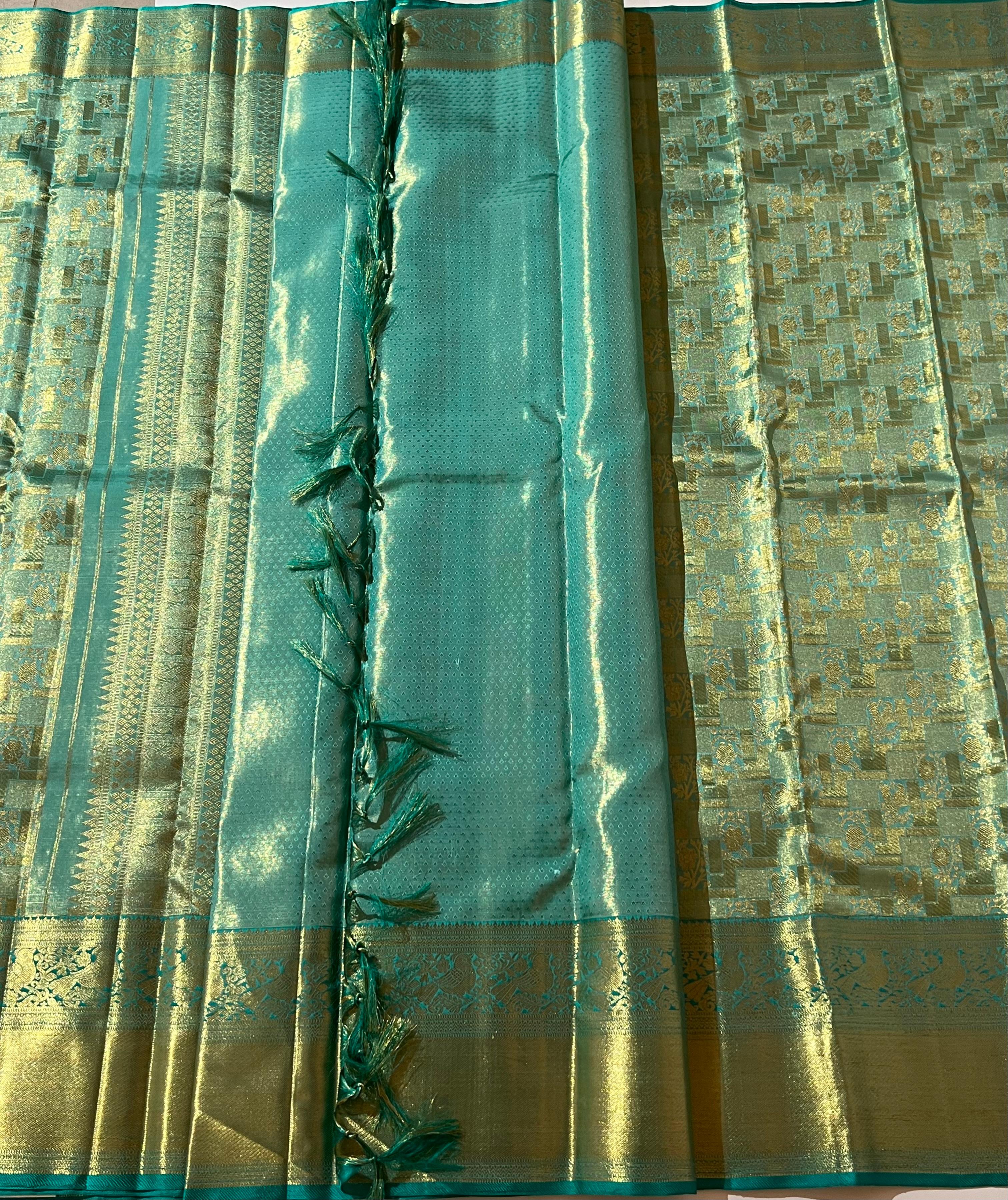 Blue and golden Kanjeevaram silk saree