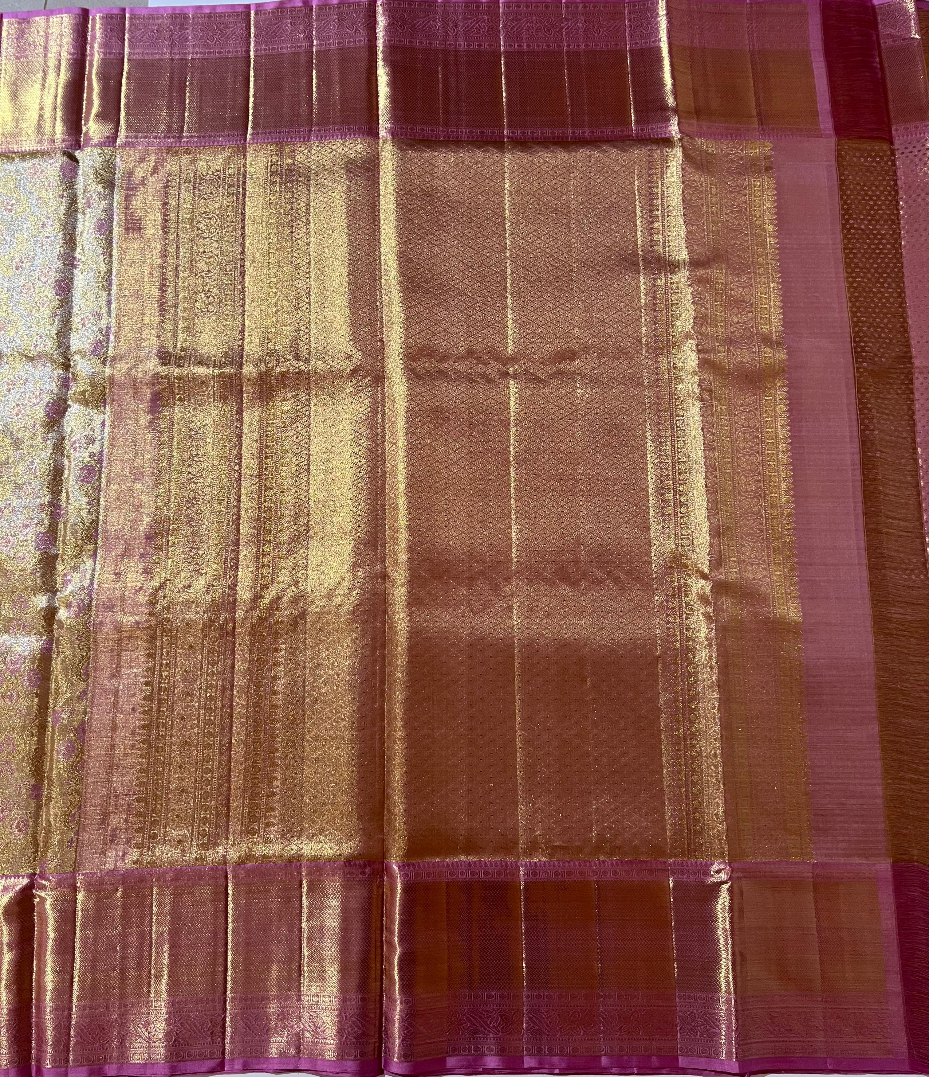 Golden and pink border Kanjeevaram silk saree