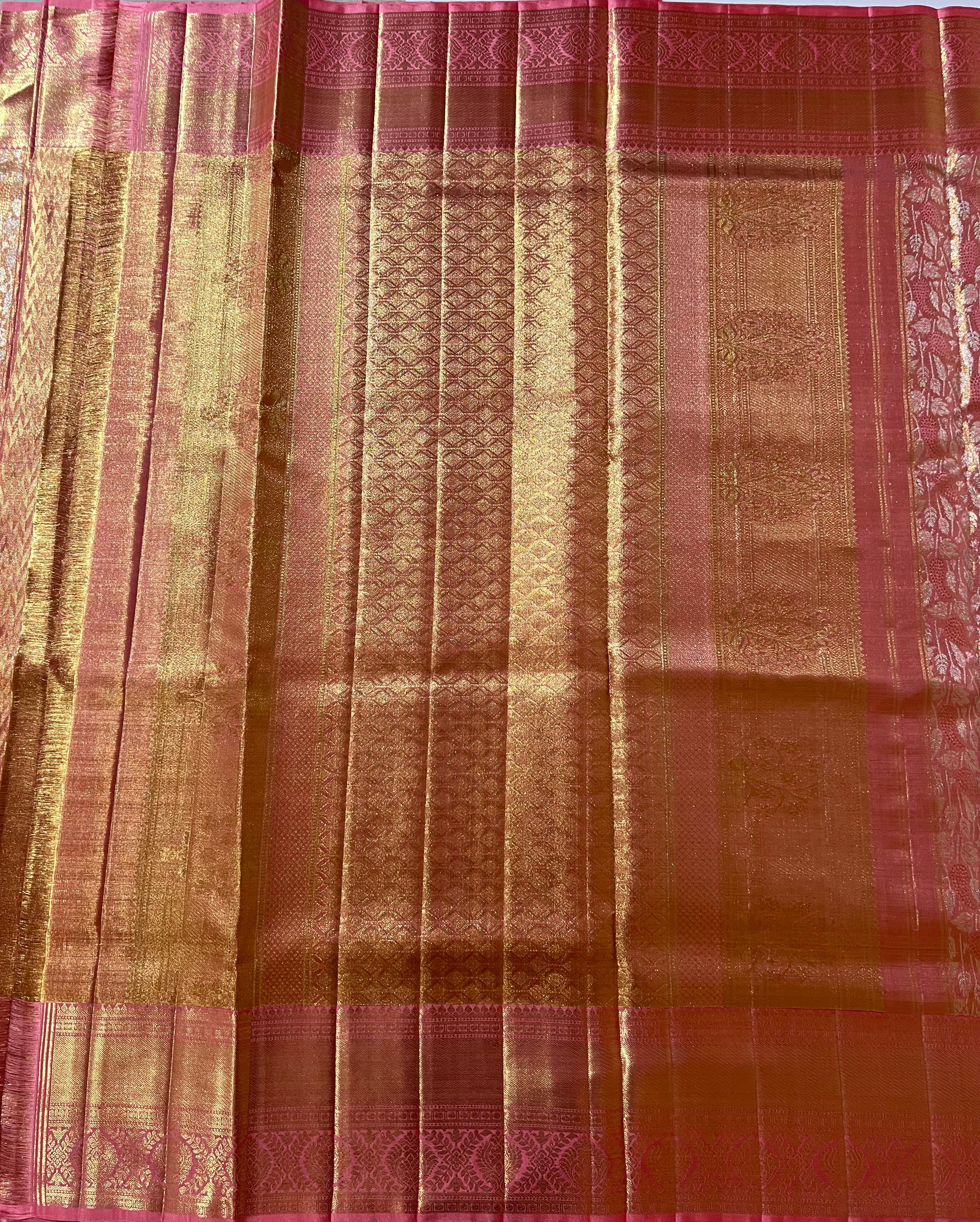 Floral Pink and golden Kanjeevaram silk saree