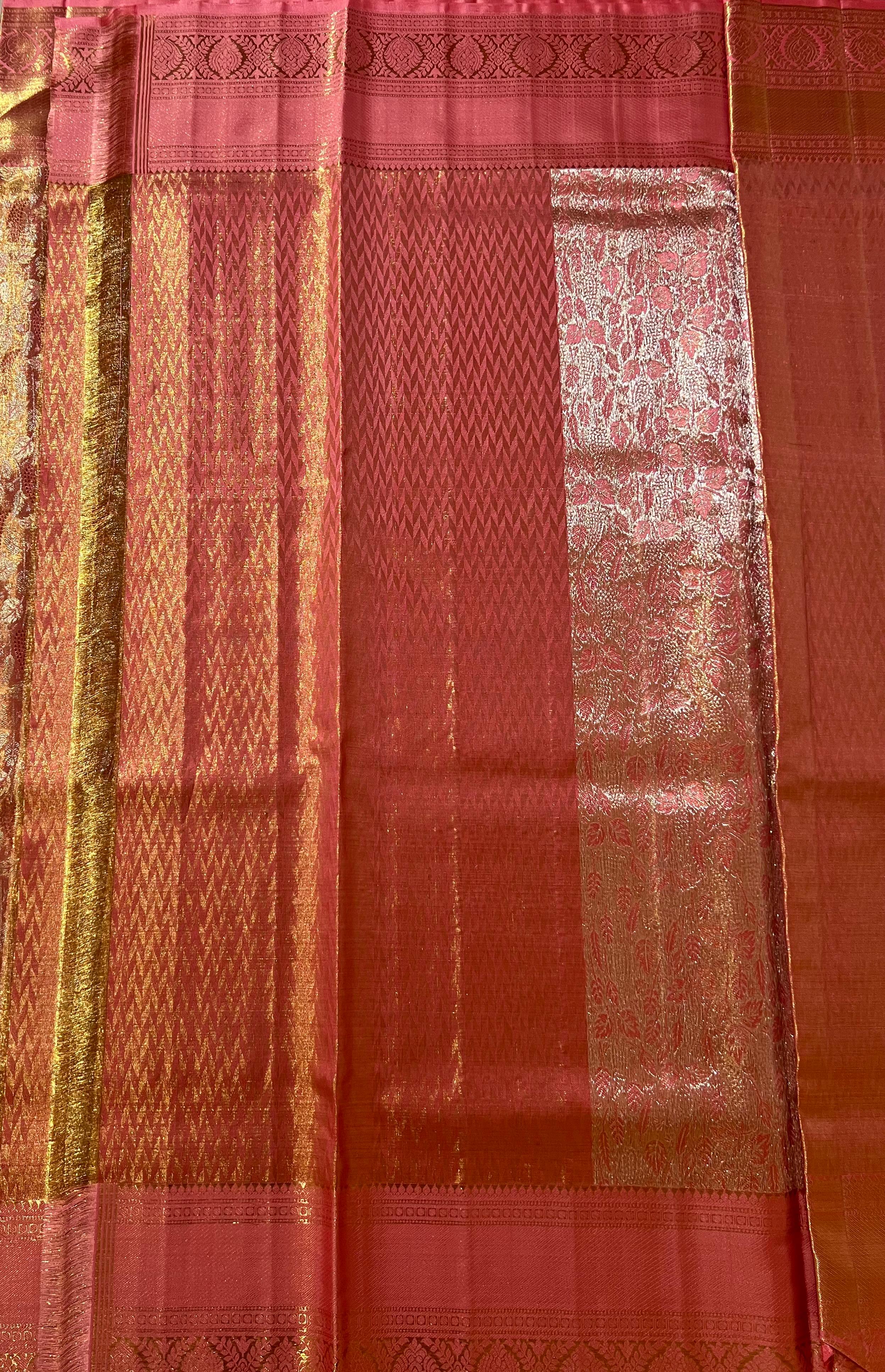 Floral Pink and golden Kanjeevaram silk saree