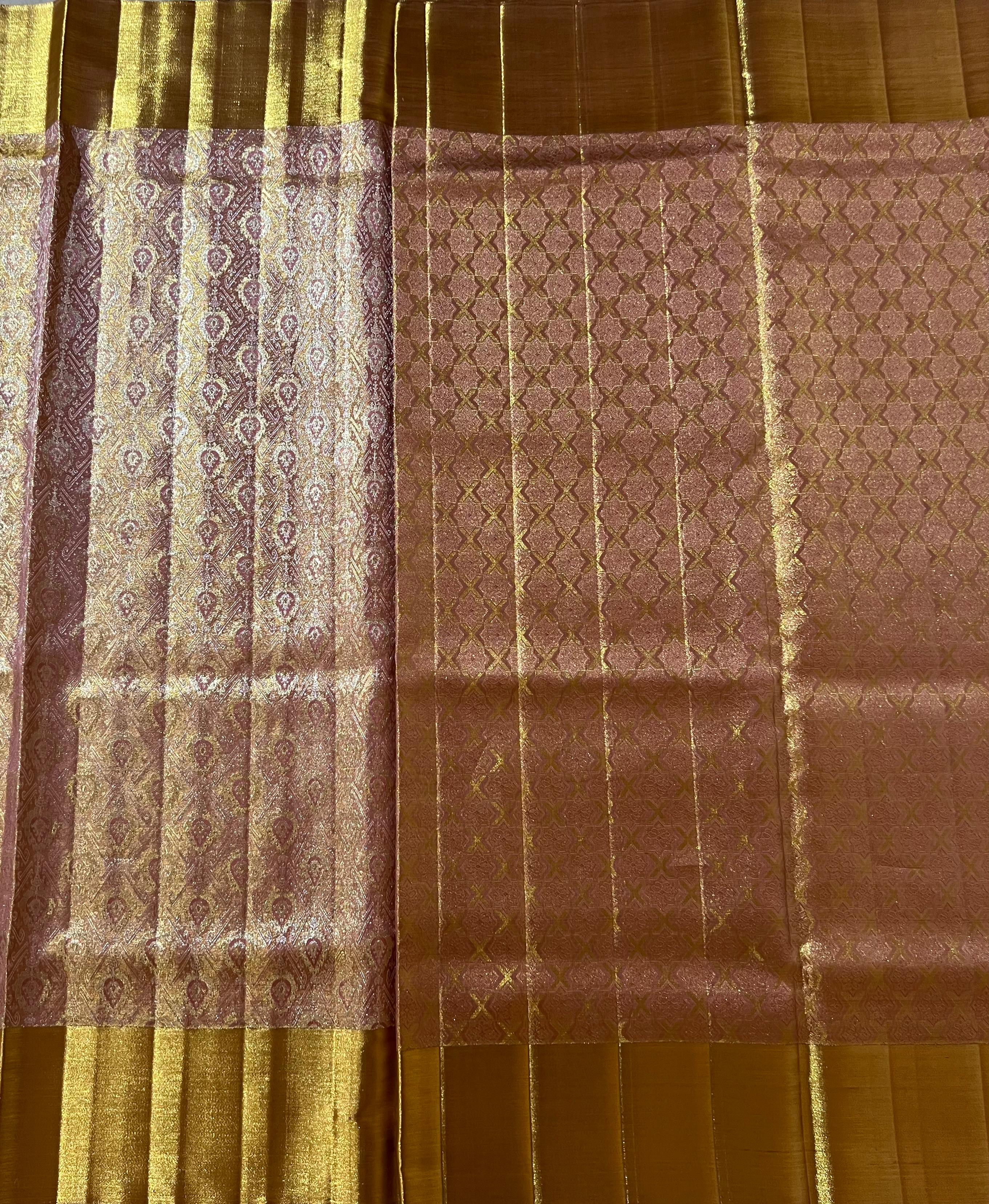 Peach and golden Kanjeevaram silk saree