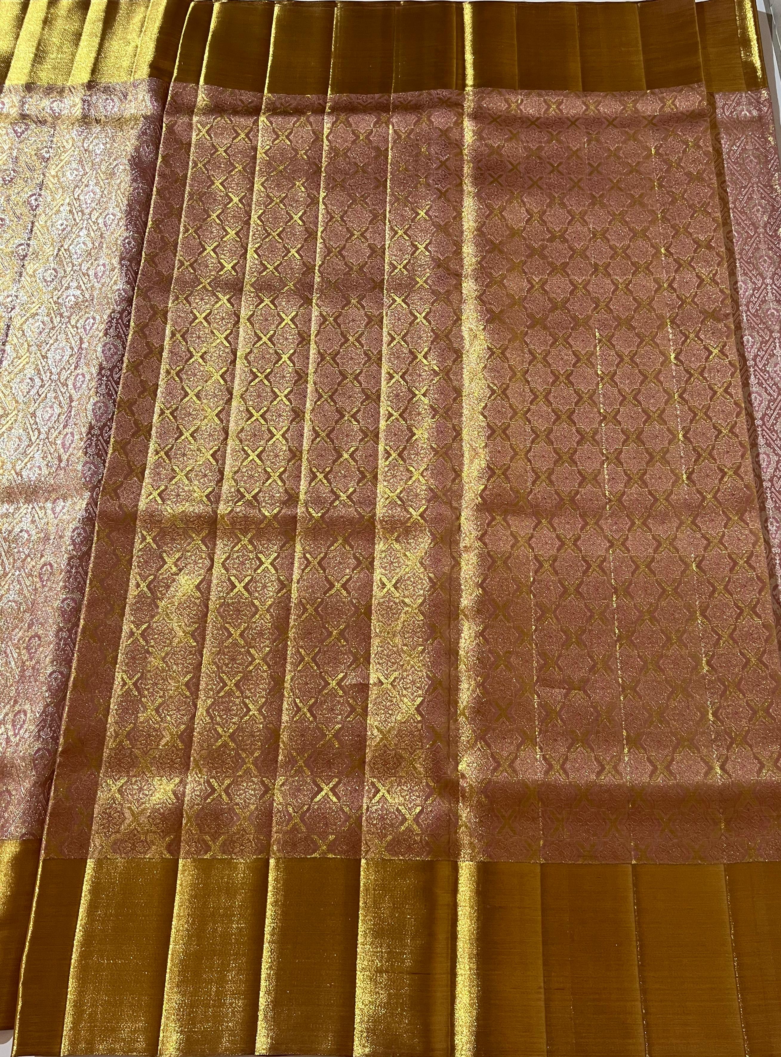 Peach and golden Kanjeevaram silk saree