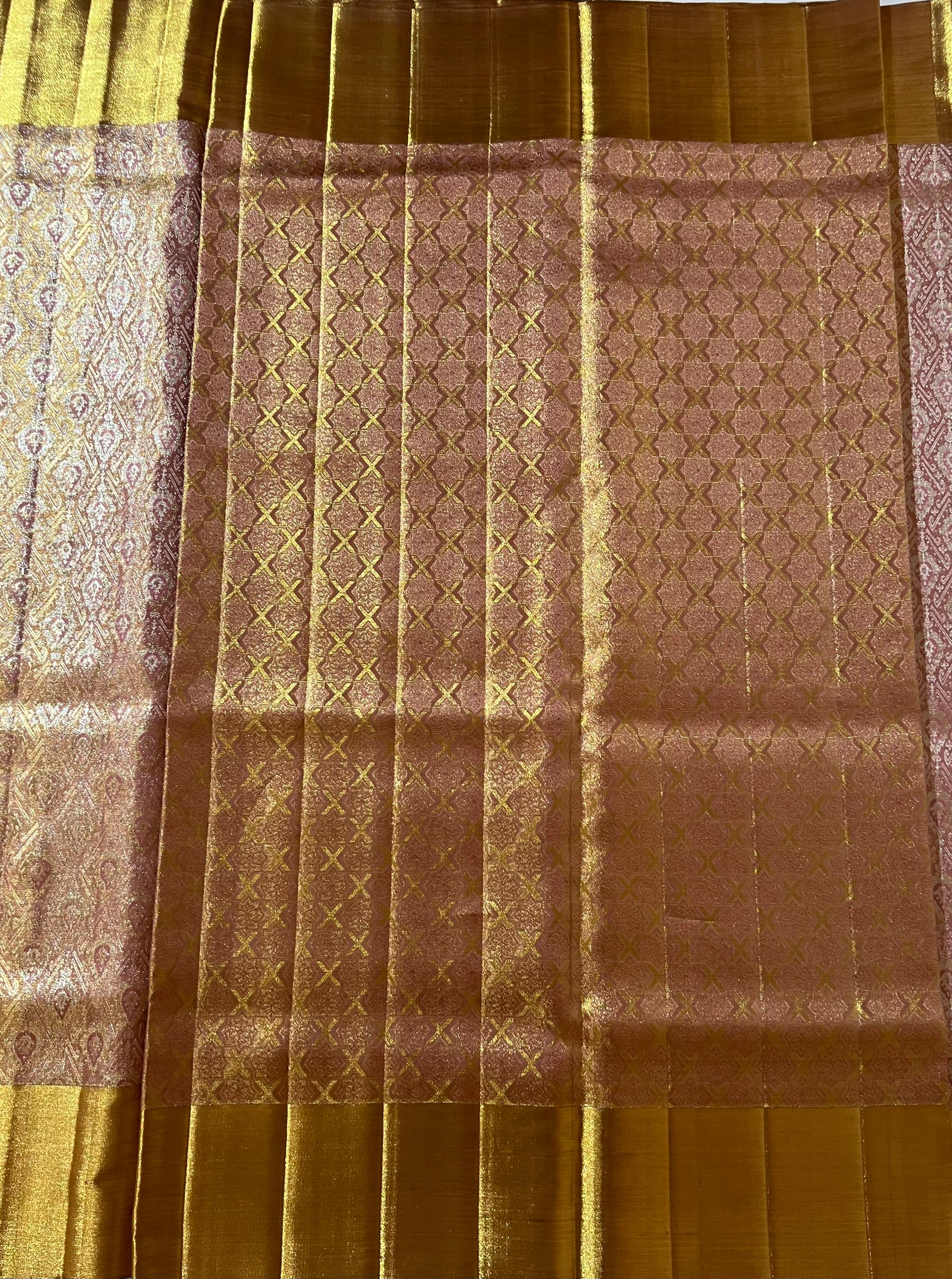 Peach and golden Kanjeevaram silk saree