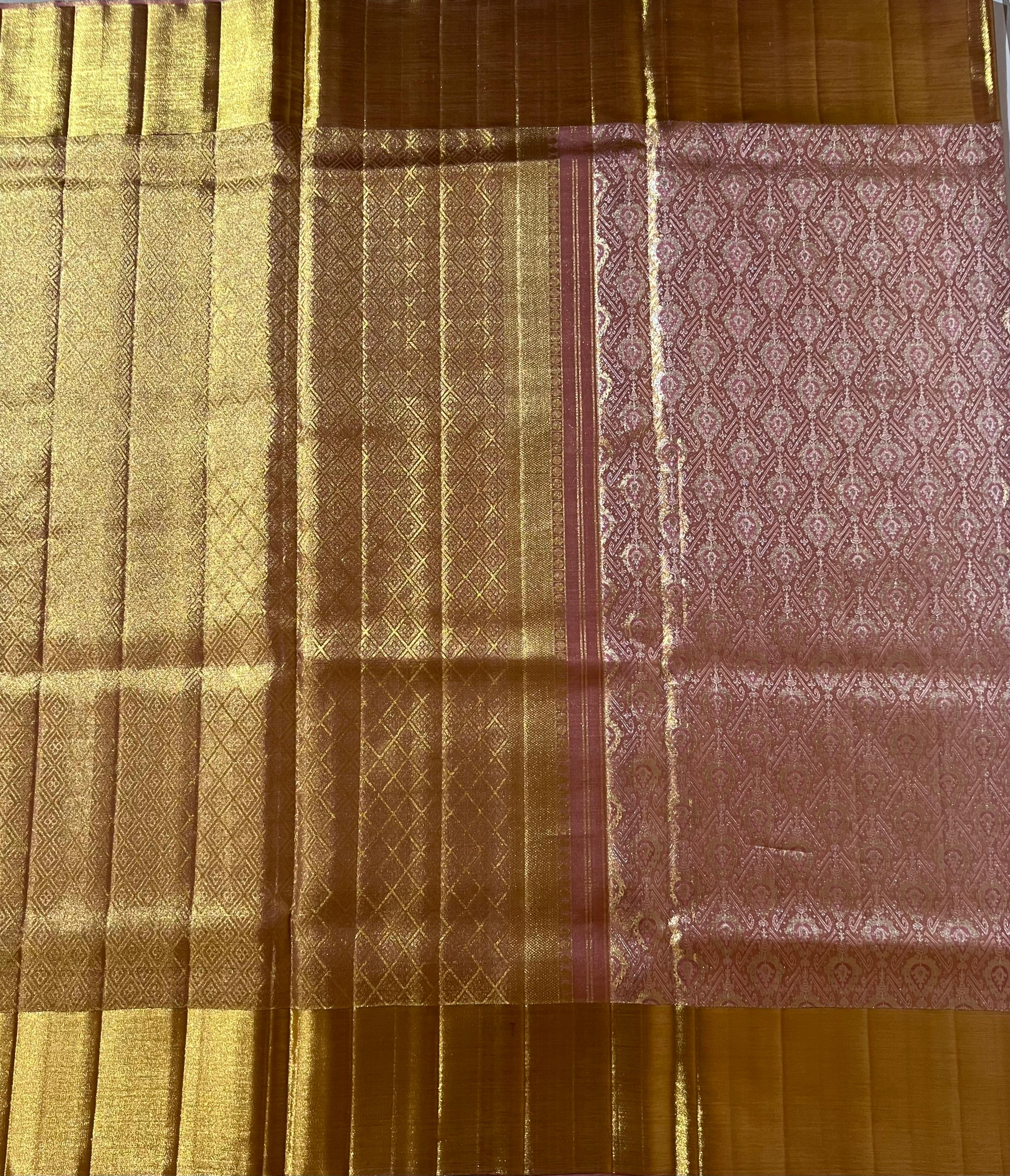 Peach and golden Kanjeevaram silk saree