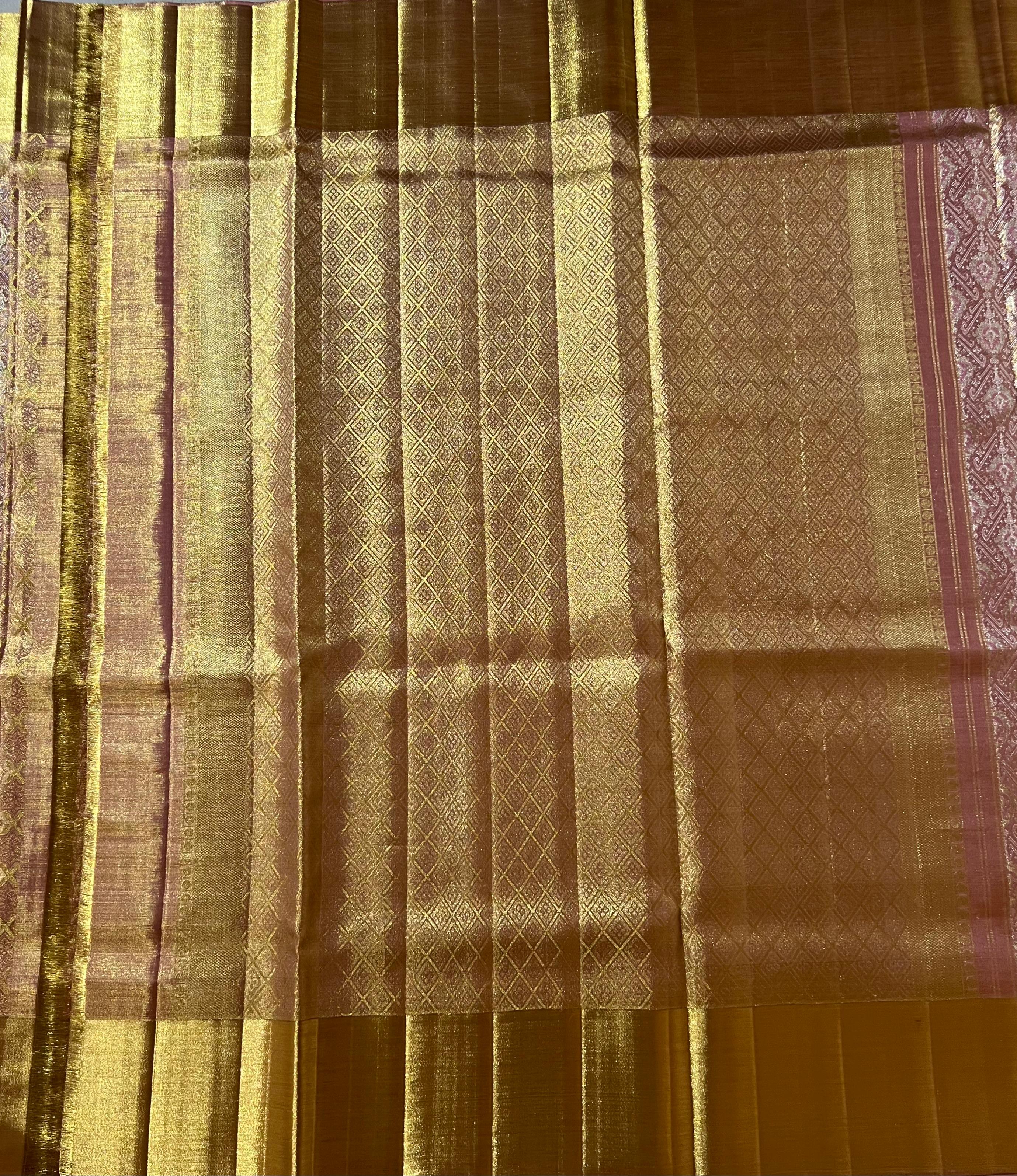 Peach and golden Kanjeevaram silk saree