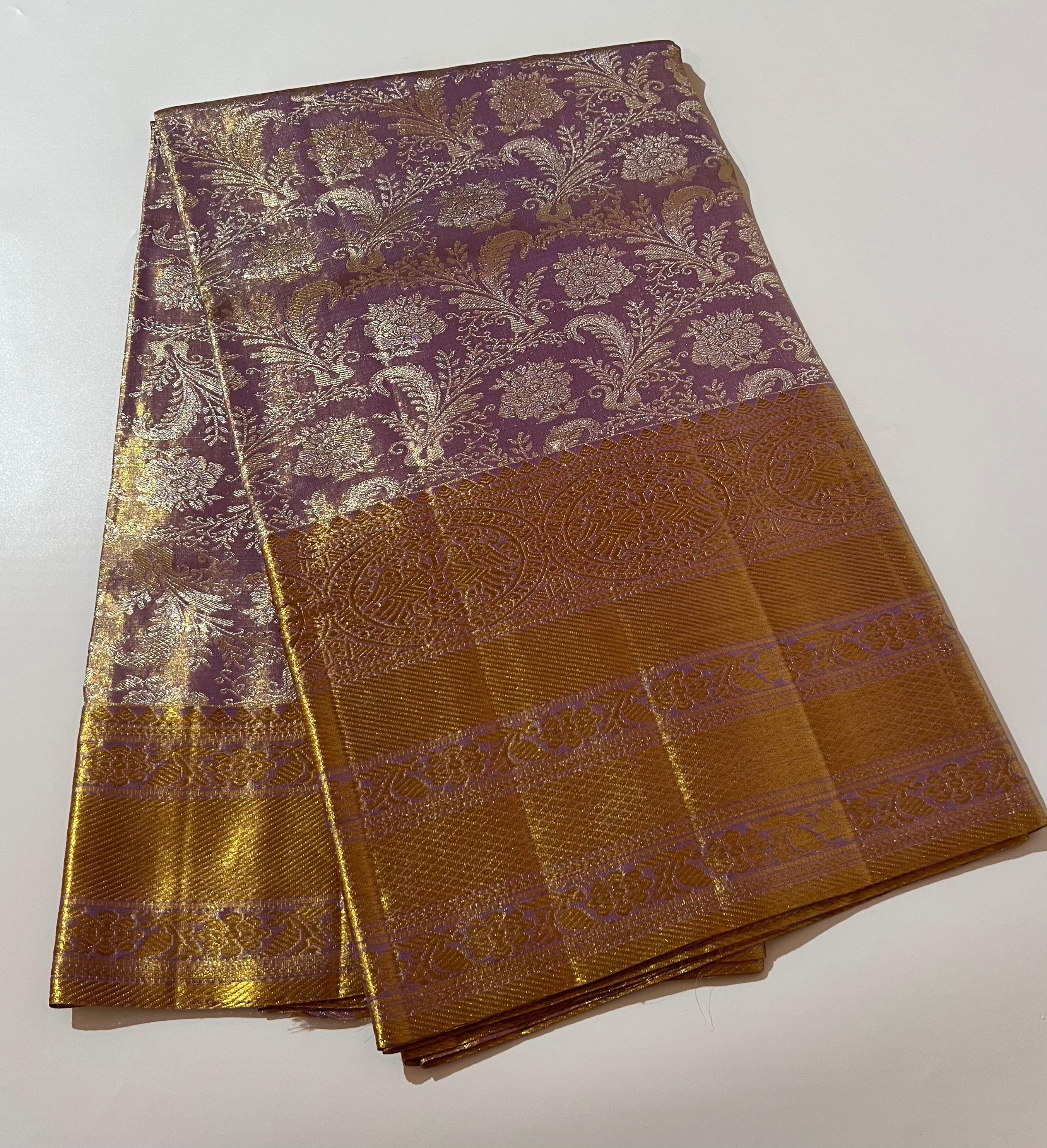 Purple and golden kanjeevaram silk saree