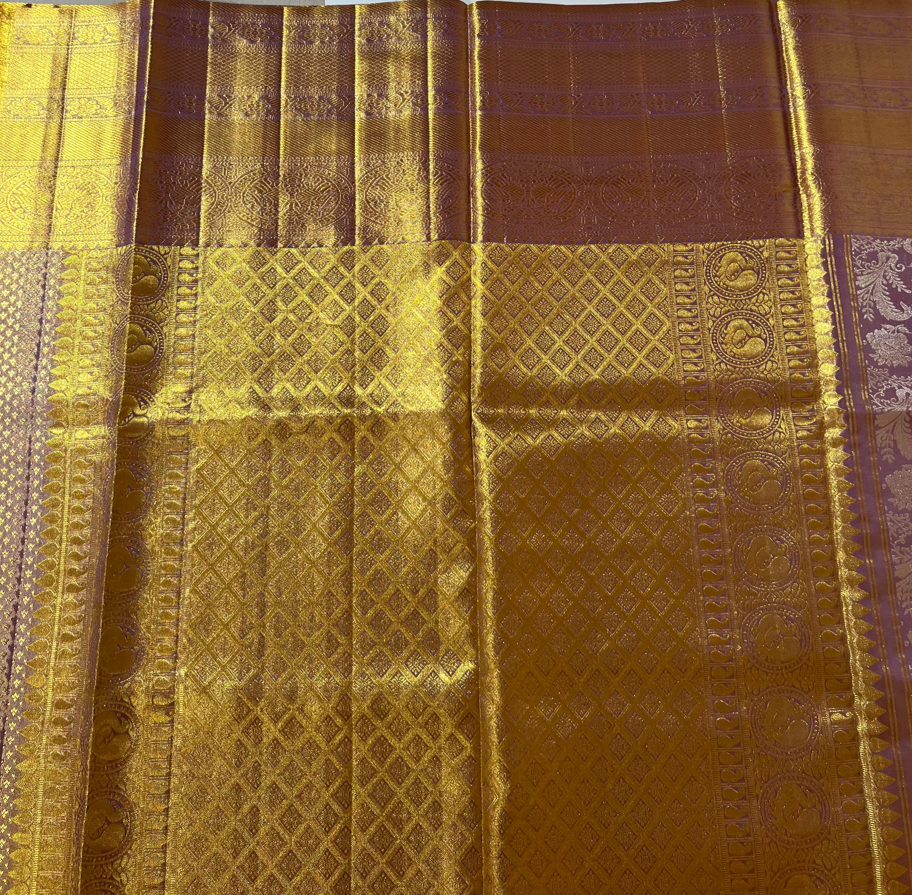 Purple and golden kanjeevaram silk saree