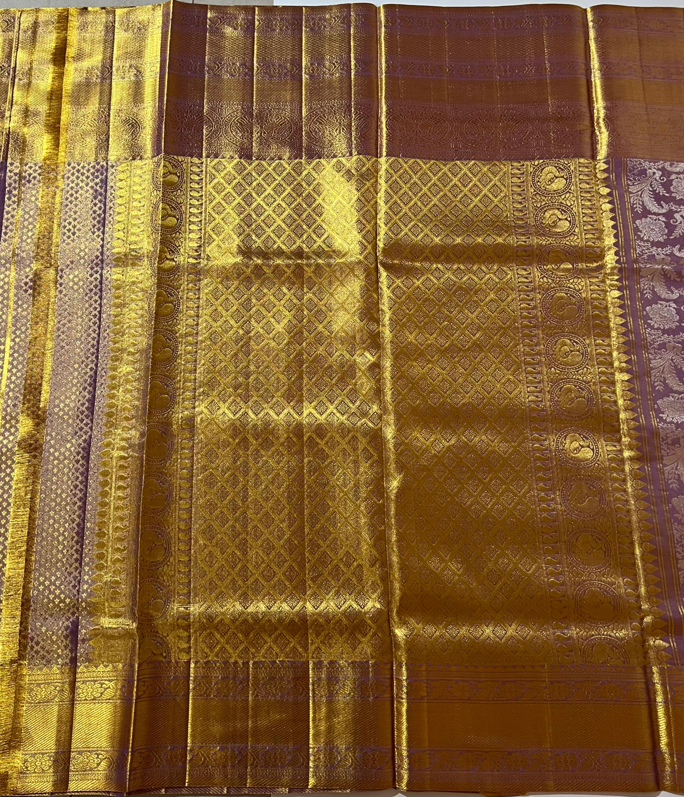 Purple and golden kanjeevaram silk saree