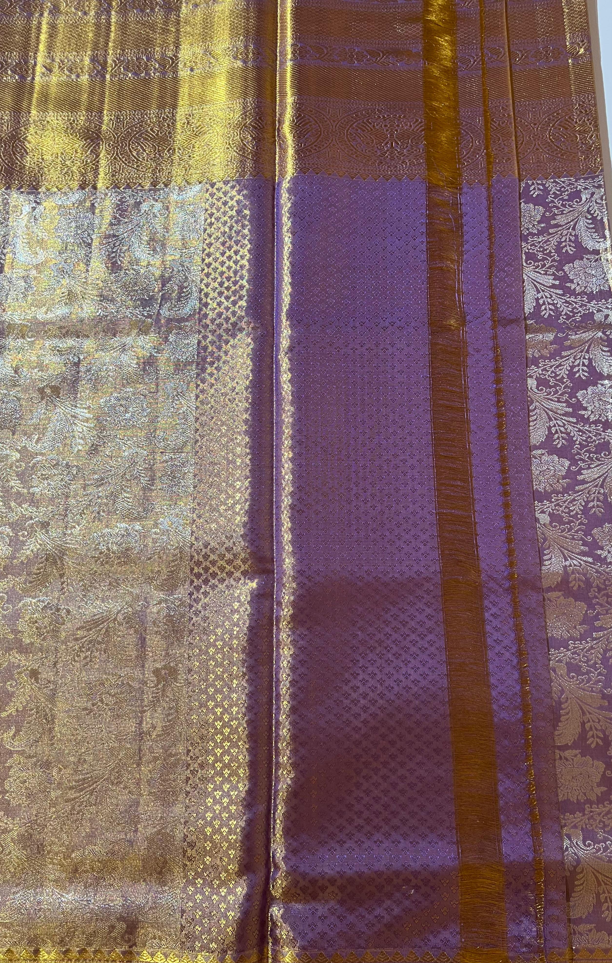 Purple and golden kanjeevaram silk saree
