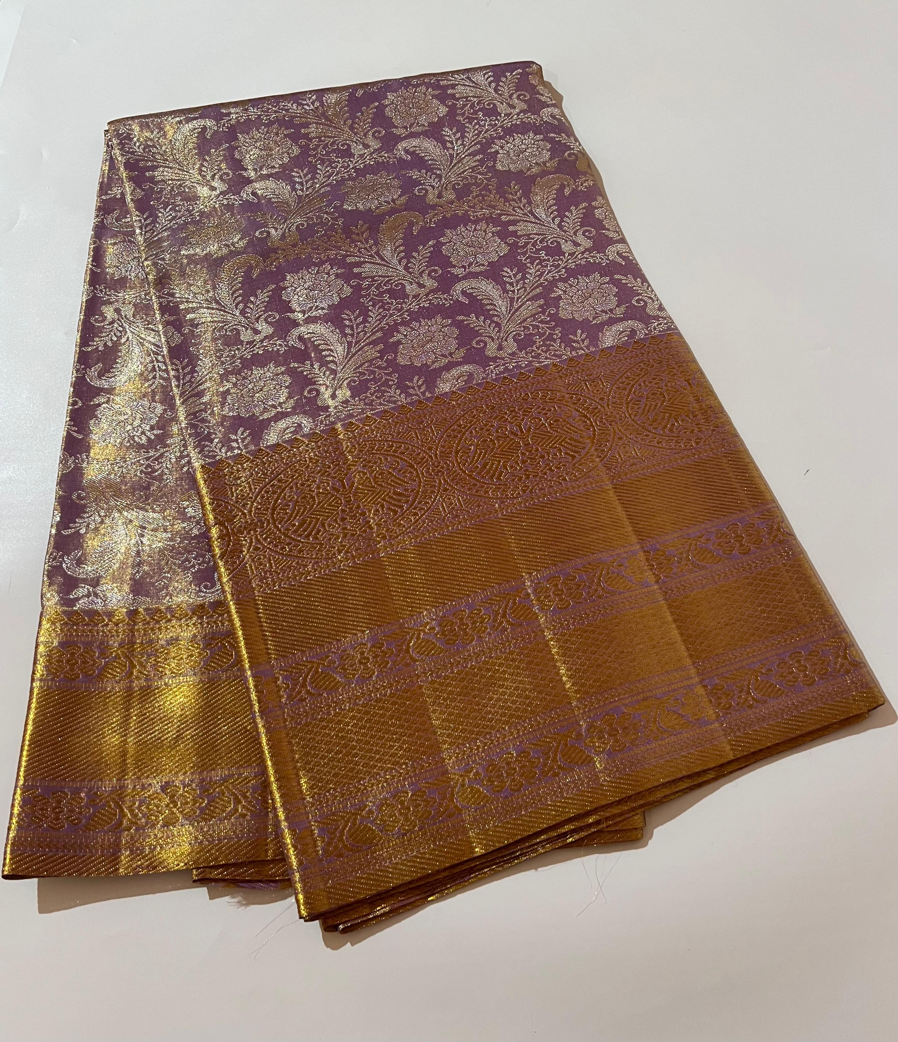 Purple and golden kanjeevaram silk saree