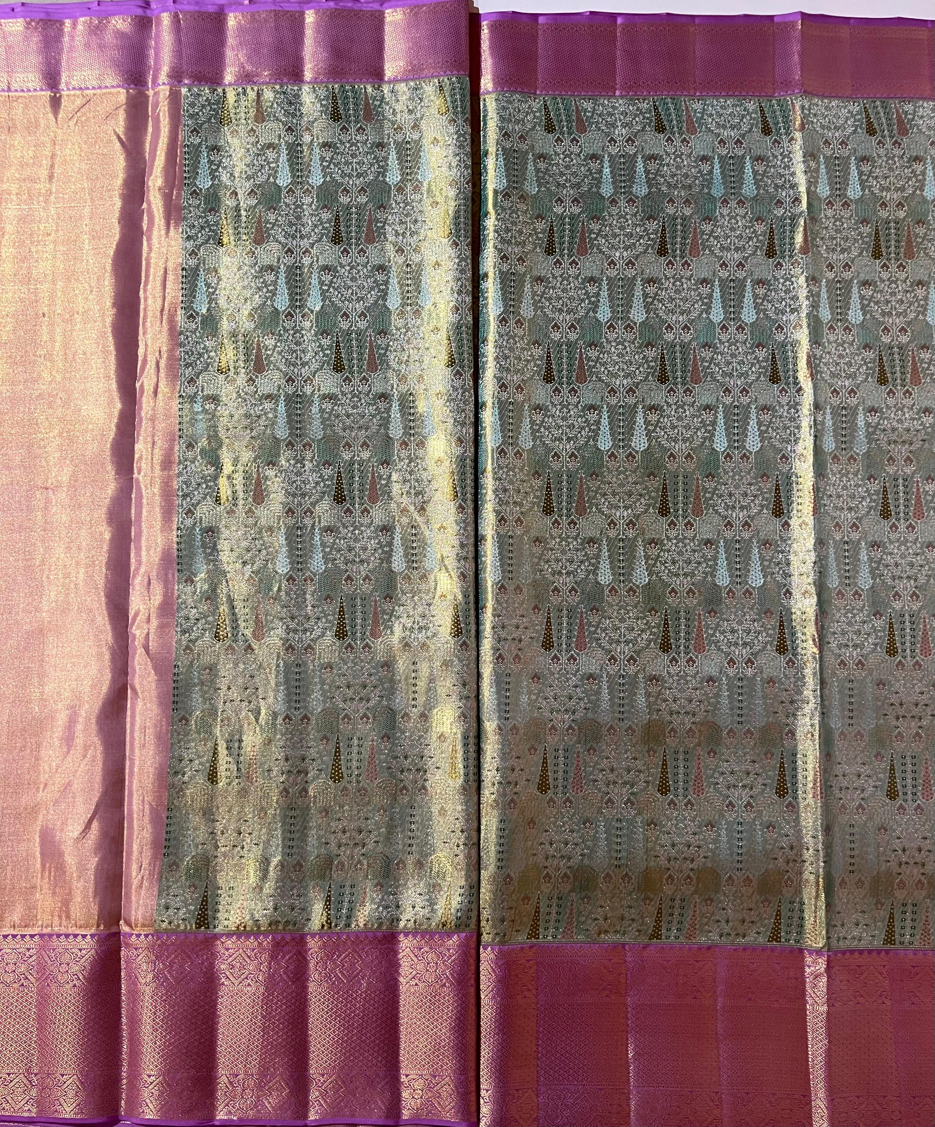 Saga Green and Purple Kanjeevaram Silk saree