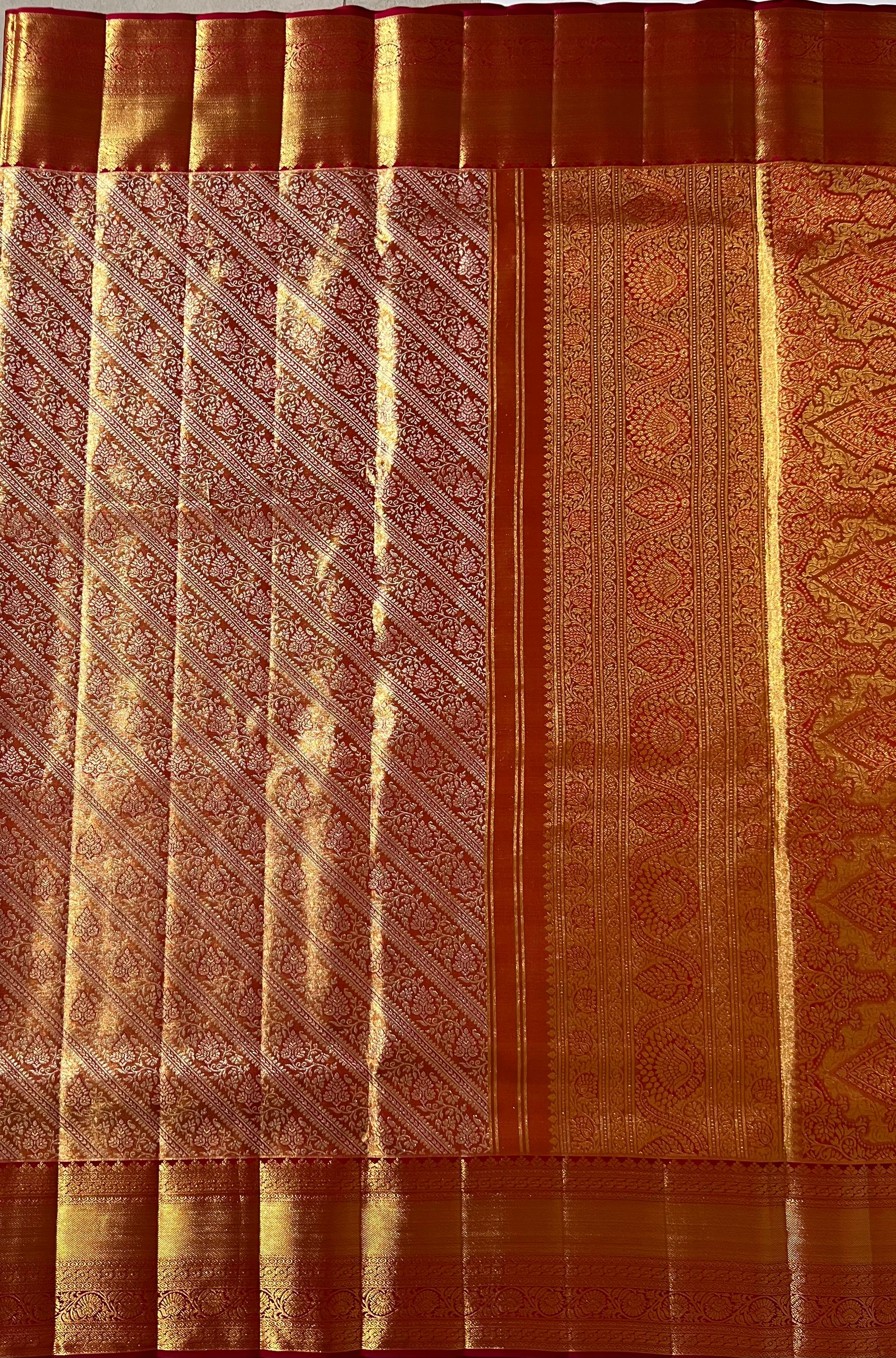 Orange and Golden Kanjeevaram silk saree