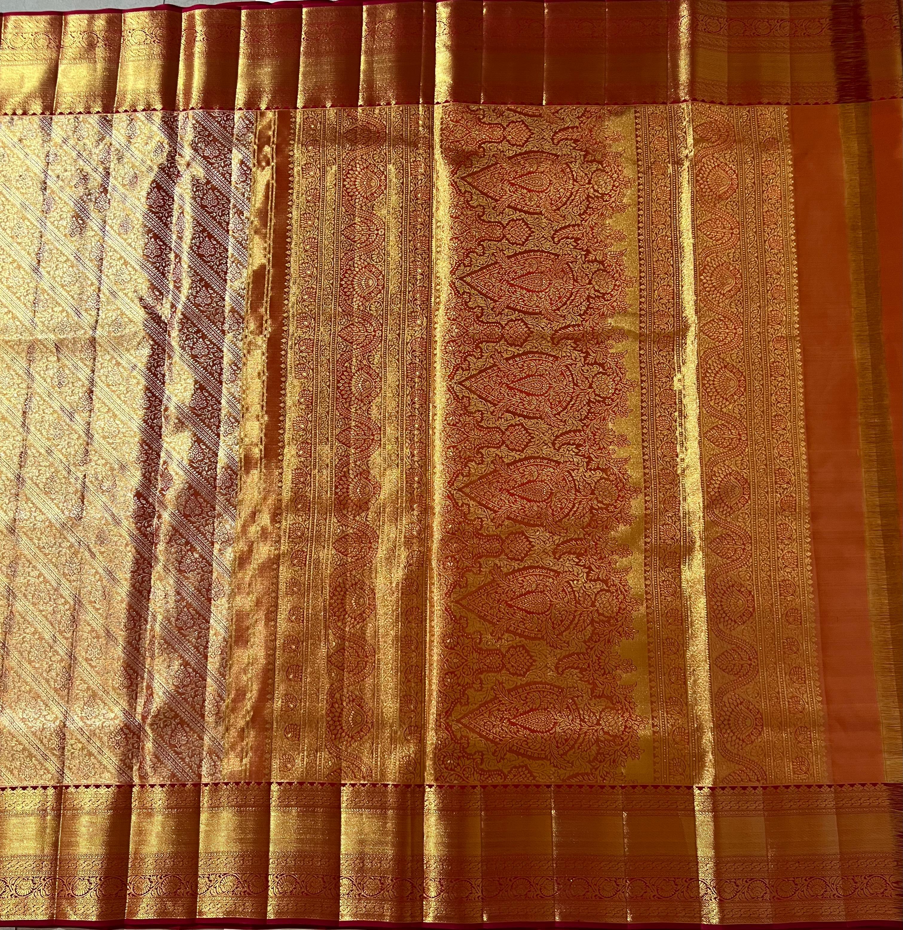 Orange and Golden Kanjeevaram silk saree