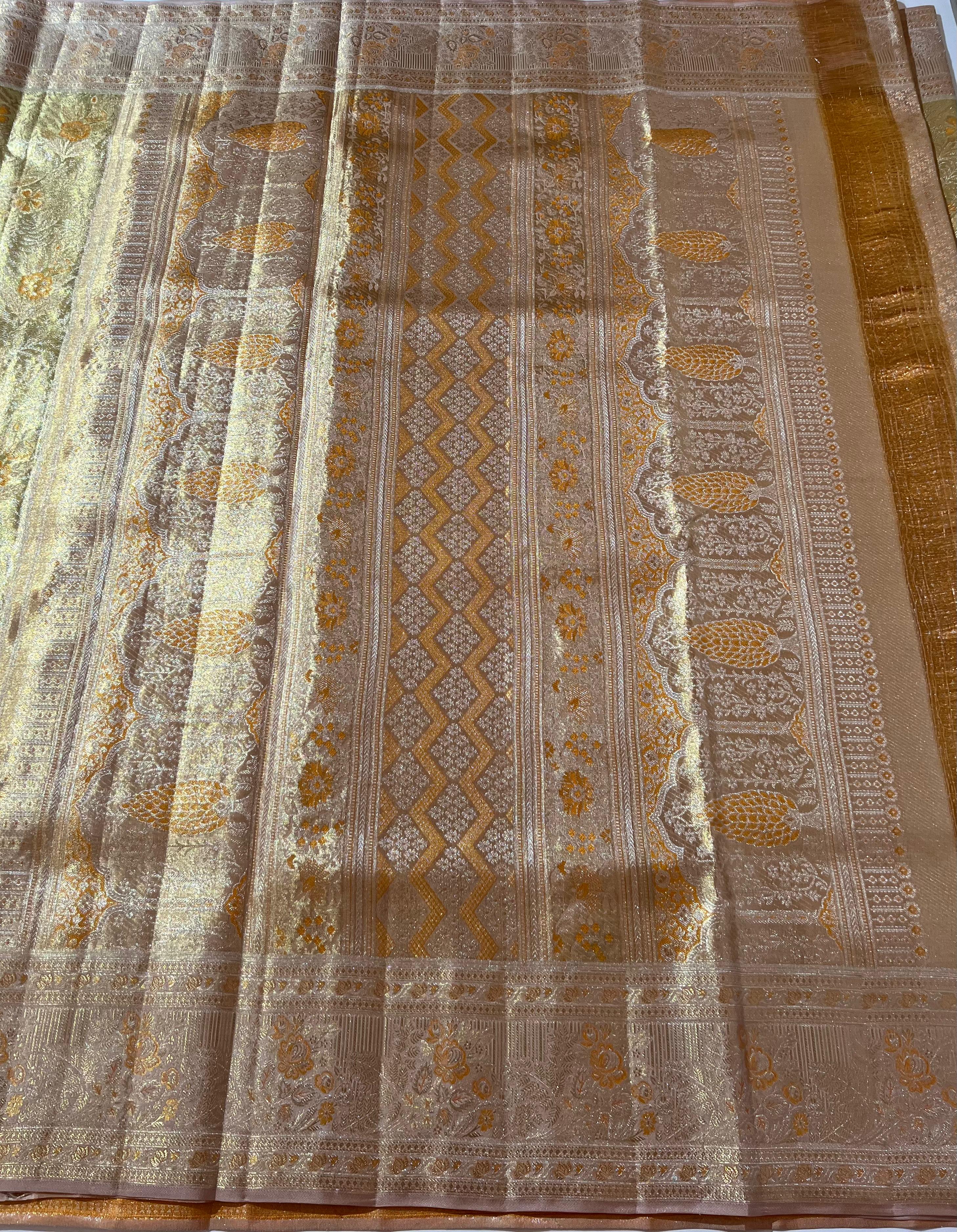 Green and orange Kanjeevaram silk saree